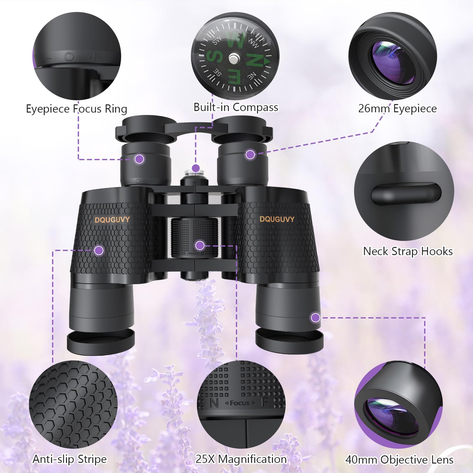 Dquguvy 25X40 Binoculars For Adults, High Powered Professional Compact Binoculars For Bird Watching, Outdoor, Hunting, Sports, Concerts, Football Games, Travel, Cruise, Waterproof With Carrying Case