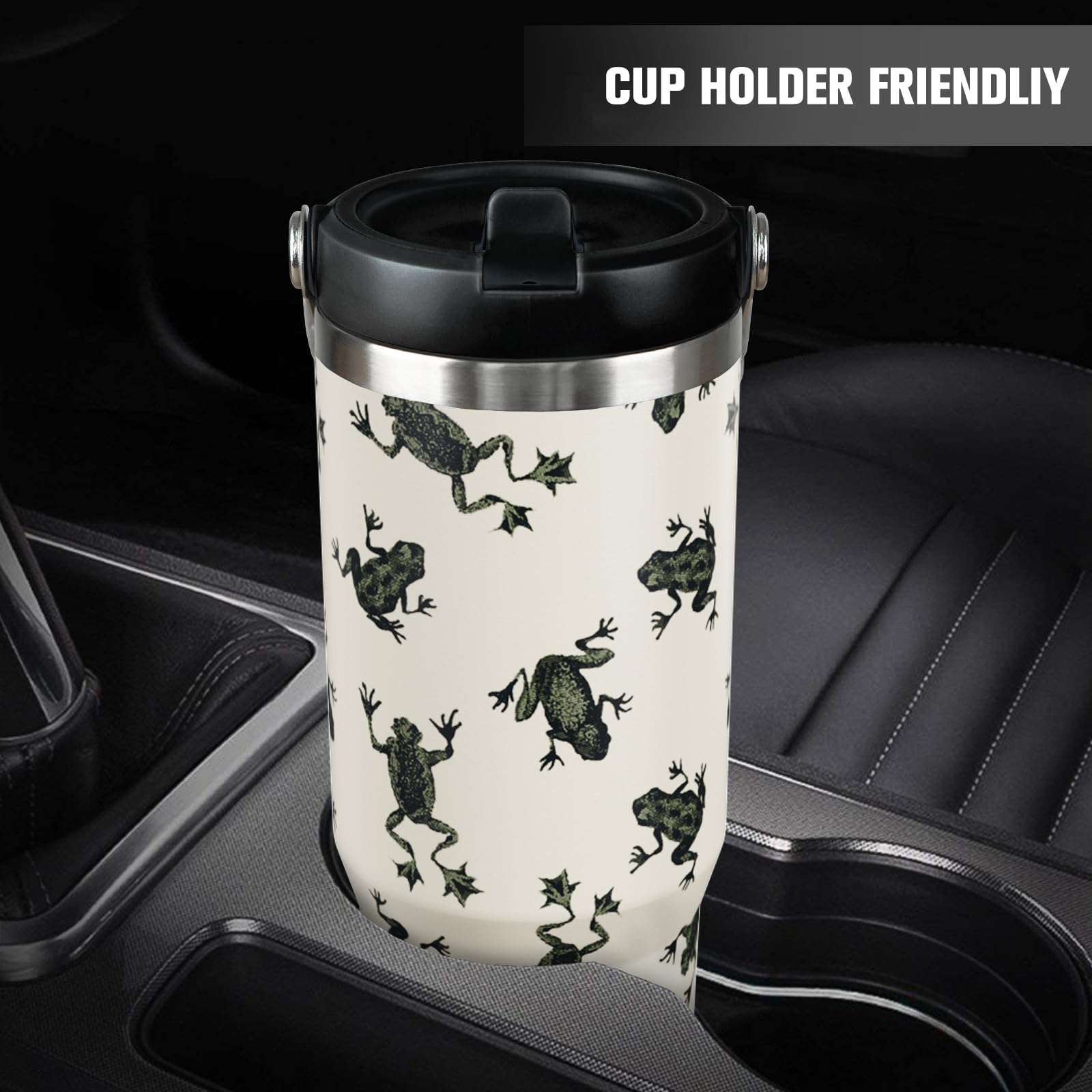 30 Oz Frog Tumbler With Handle And Straw, Insulated Coffee Travel Mugs Cup Water Bottle