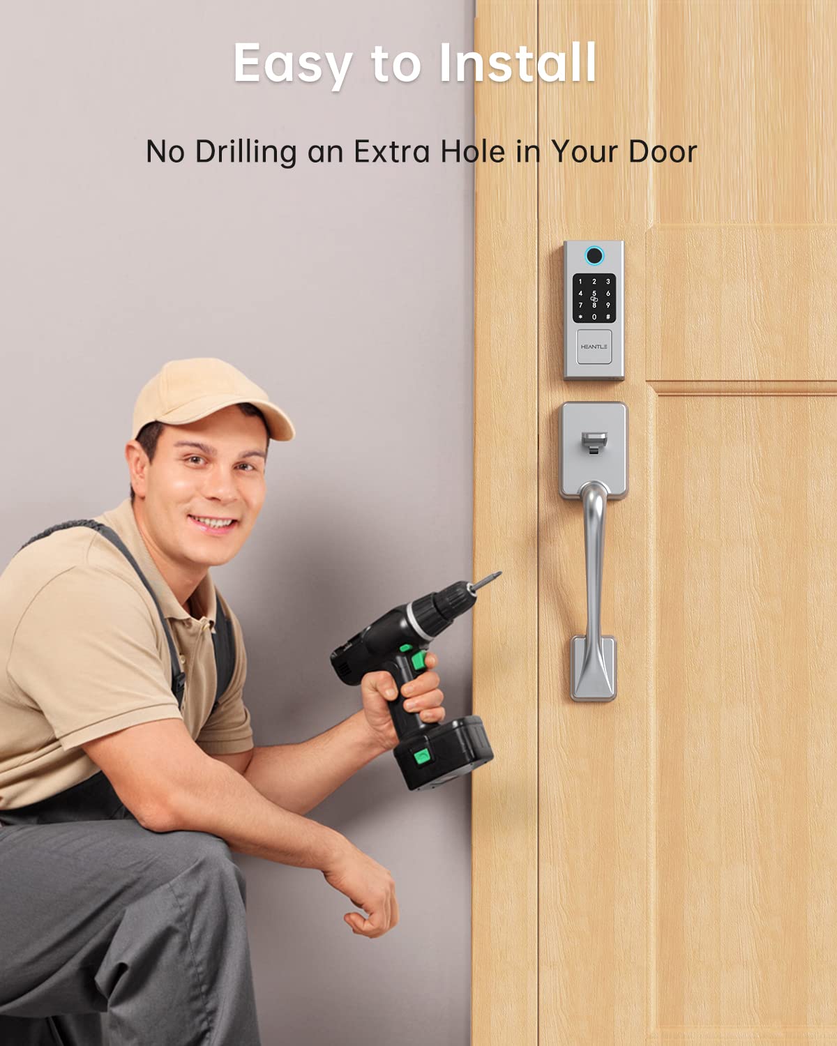Heantle Smart Lock, Keyless Entry, Fingerprint Electronic Deadbolt Digital Bluetooth Biometric Deadbolt For Front Door, Auto Lock Work With App
