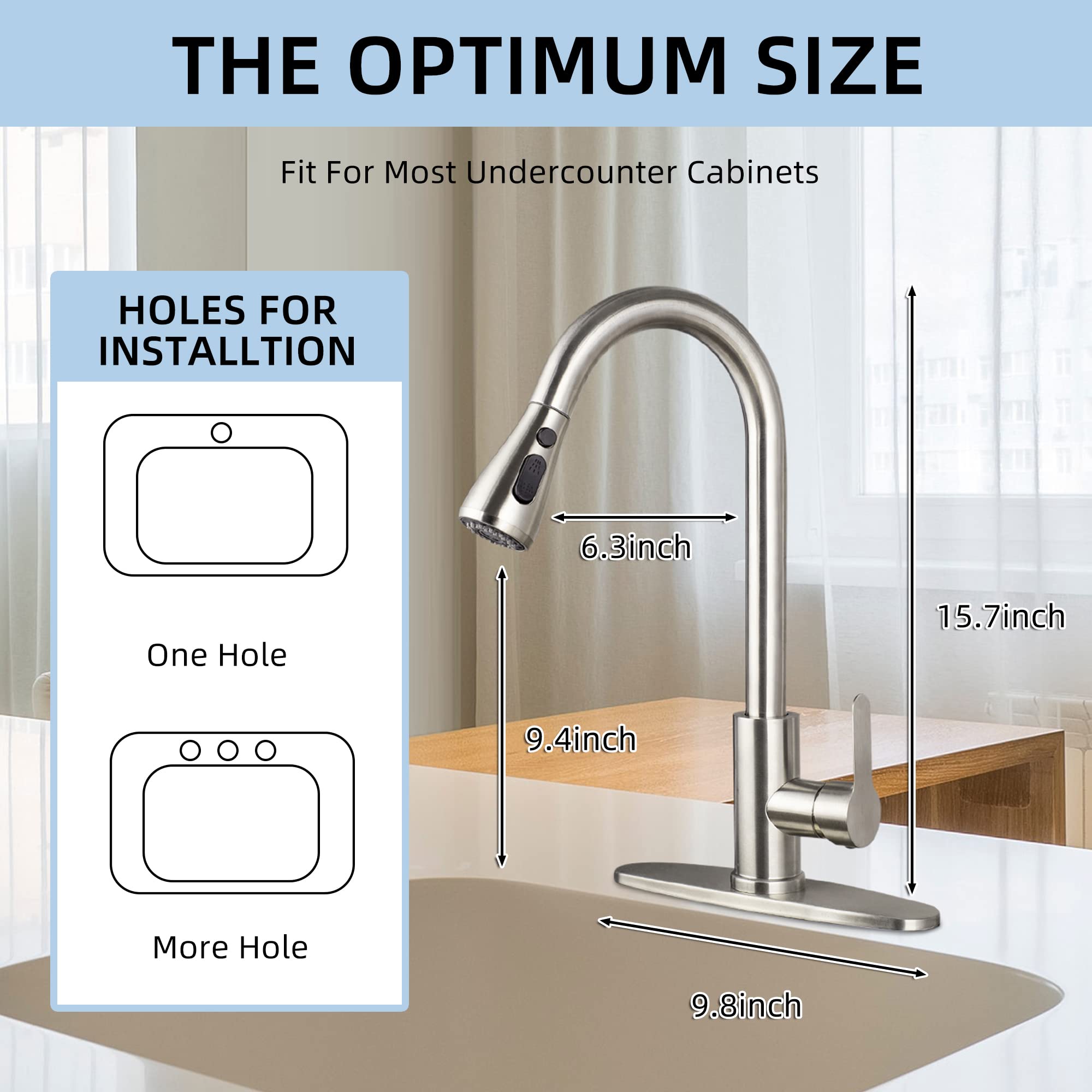 Ruhekⅴ Kitchen Sink Faucet With Pull Down Sprayer，Utility Rv Bar Sinks Deck Plate Home Handle Stainless Steel 360 High Arc Brushed Nickel Out Kitchens Tap Faucets (Silver)