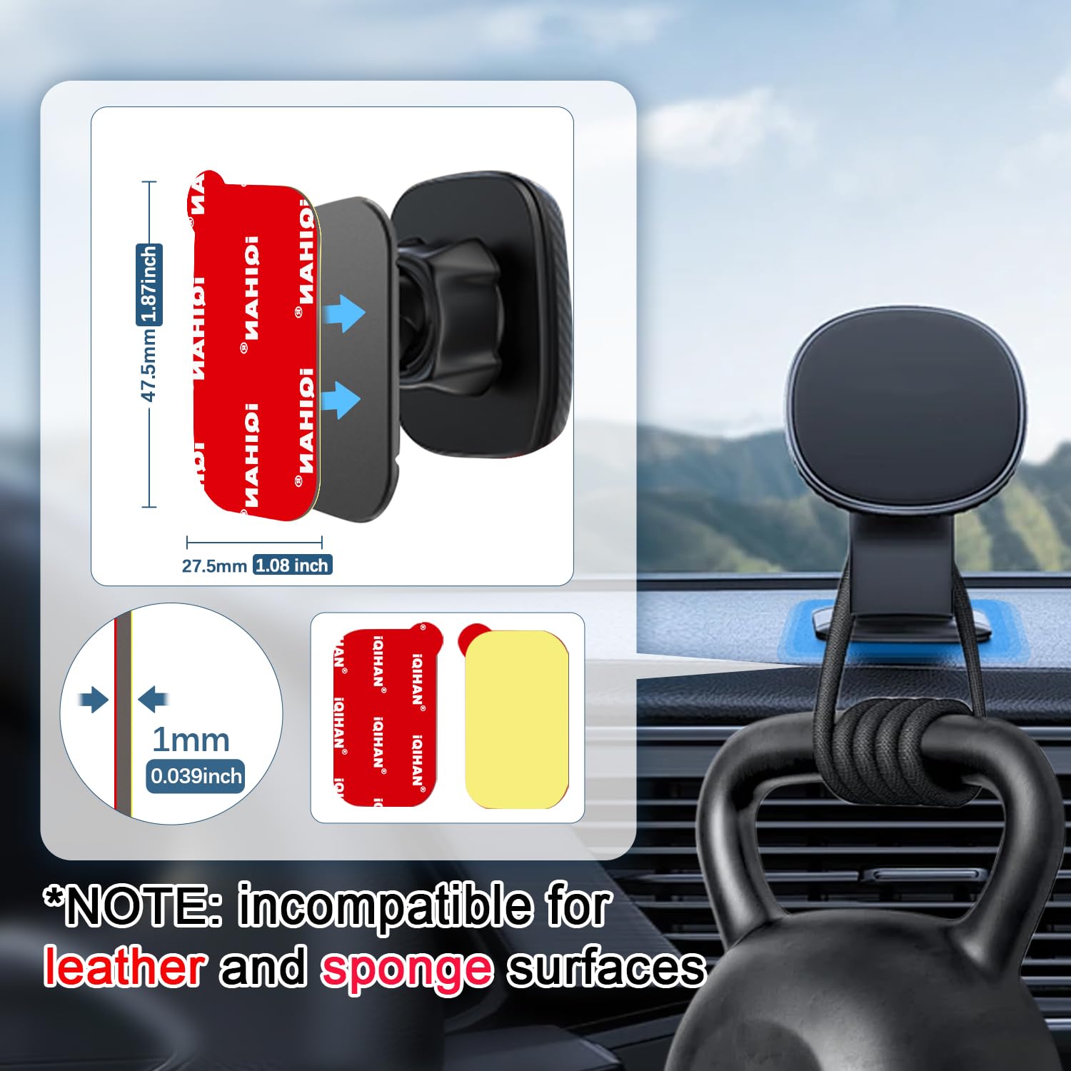 Pormkig Sticky Adhesive Pads For Magnetic Car Phone Mount, 6Pcs Extra Double-Sided Mounting Tapes Replacement For Vehicle Dashboard Cellphone Holder, Heavy Duty Rectangular Sticker Strips For Dash Cam