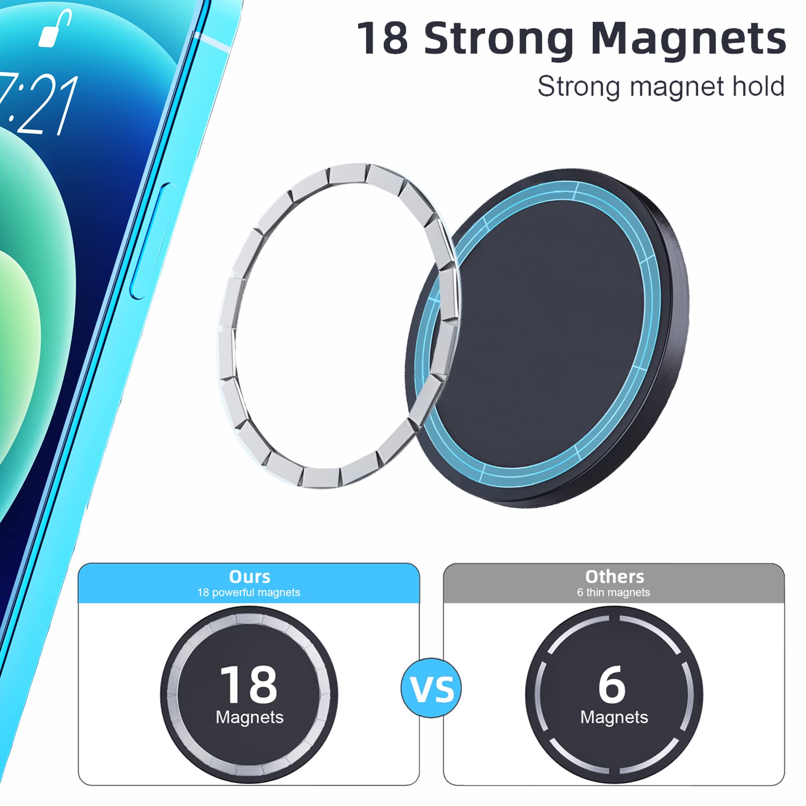 Zanedy Wall Mount For Magsafe Magnetic Phone Mount, Compatible With Iphone 16/15/14/13, Rubidium Magnet For Stable Attraction, Easy One-Handed Use, Multipurpose Use