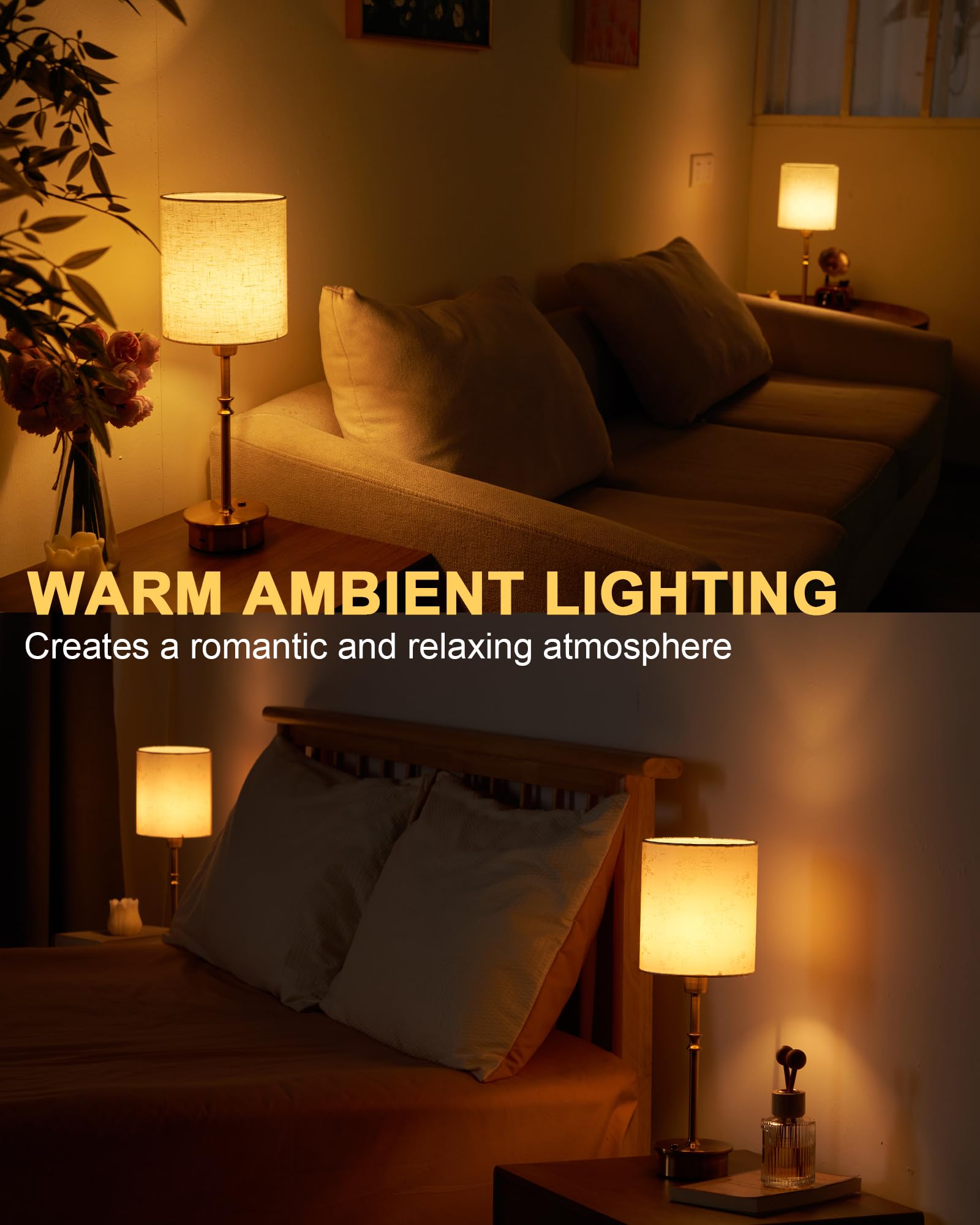 Umexus Cordless Table Lamp Set Of 2, Rechargeable Battery Powered Light Patio, Dimmable Touch Nightstand Lights, Small Accent Lamp Linen Shade, Ambient Lighting For Home Kitchen Side End Dining Table