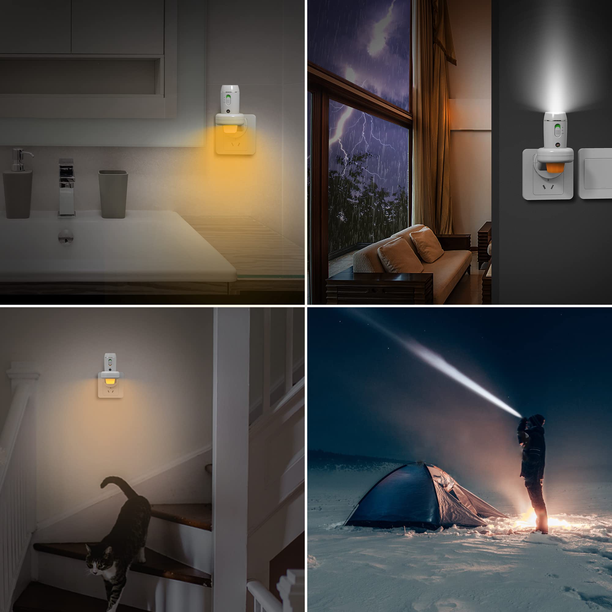Aosbet Thovas Emergency Flashlight - 3-In-1 Led Power Failure Light, Rechargeable Flashlight, Plug-In Night Light, Multi-Function Flashlights - 2 Pack
