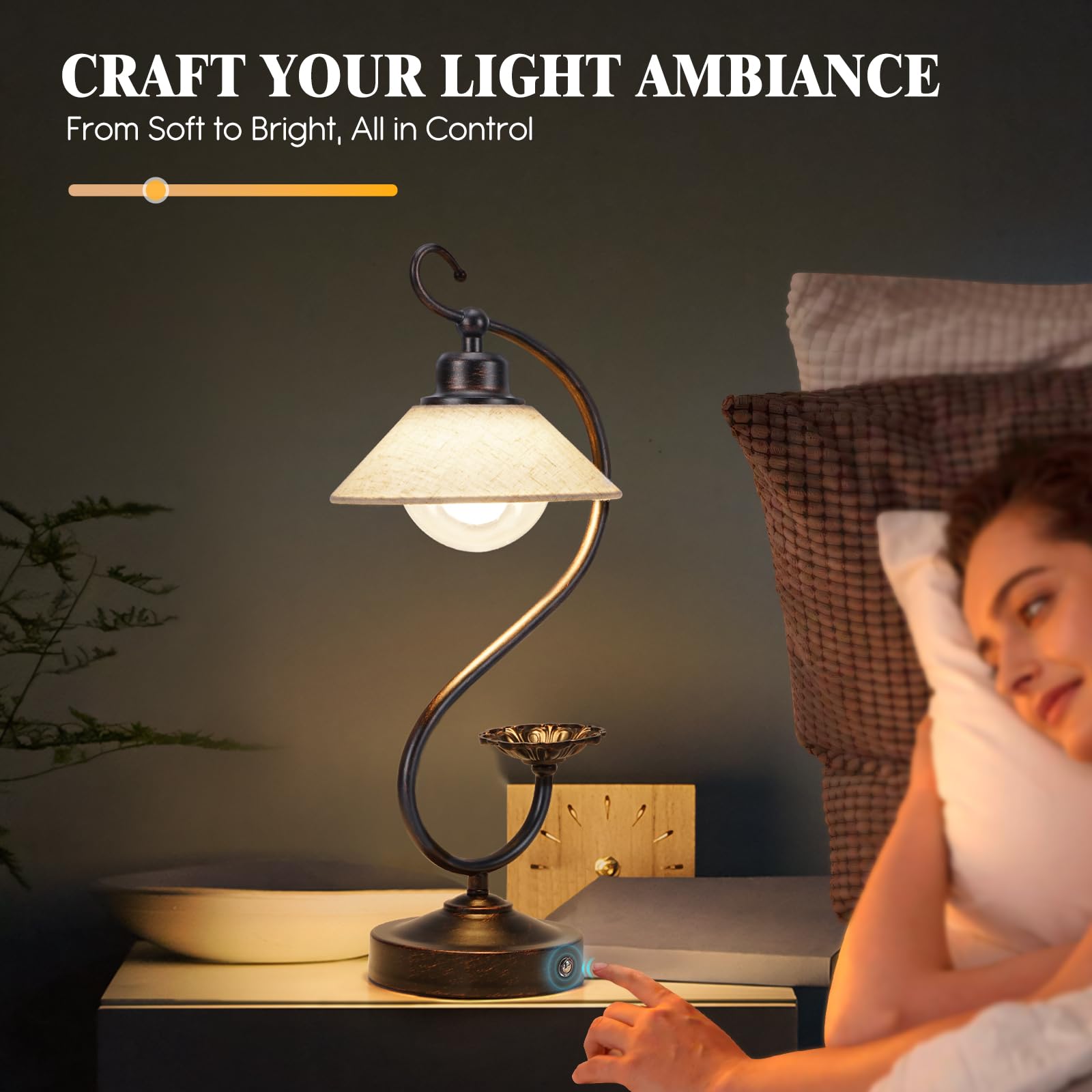 Hymela V05 Vintage Flower Table Lamp - Dimmable Nightstand Lamps With Usb C+A Charging Ports, Farmhouse Touch Bedside Lamp, Unique Small Led Lamps For Bedroom, Living Room, Entry, Dining, Entryway