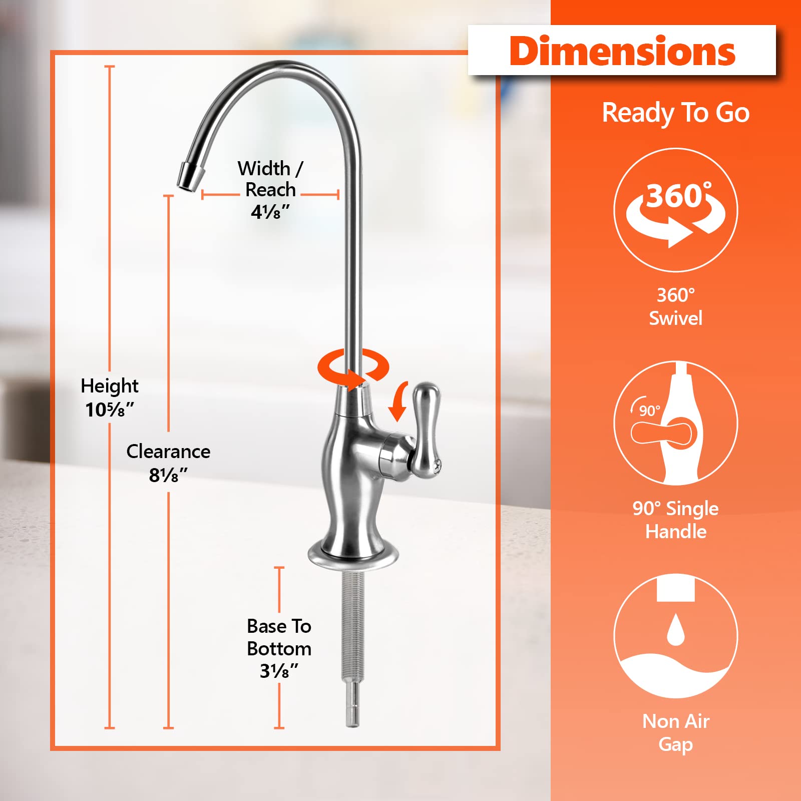 Express Water Deluxe Water Filter Faucet – Chrome Coke-Shaped Faucet – 100% Lead- Drinking Water Faucet – Compatible With Reverse Osmosis Water Filtration Systems