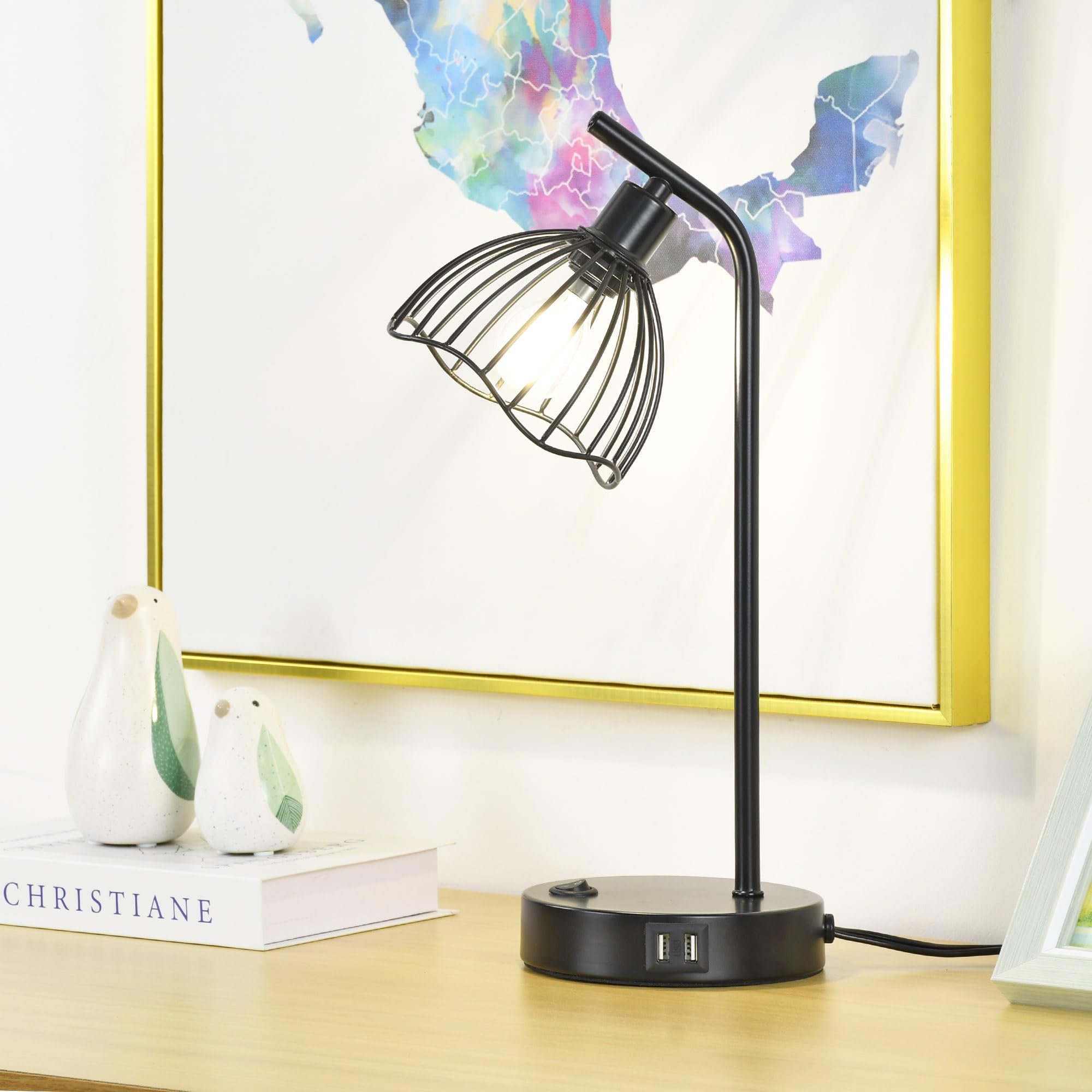 Lampwell Lucia Black Usb Table Lamp With Usb Port Set Of 2,Modern Bedside Night Table Lamp For Living Room Bedroom,8.27×5.51×H15.75In,Bulb Include