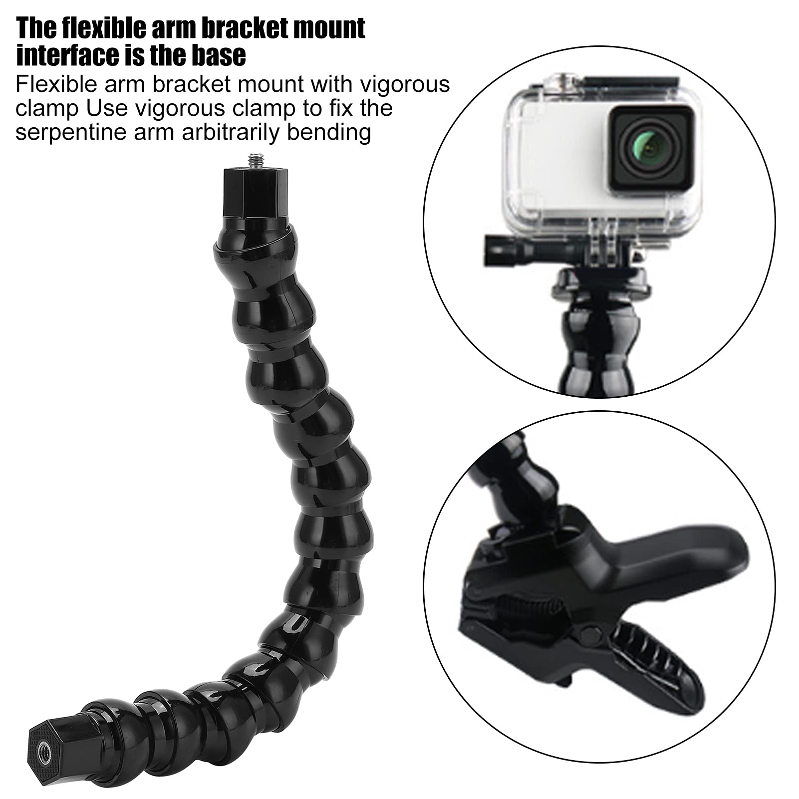 Estink Flexible Arm Mount Monopod, Black Abs Flexible Monopod Jaws Camera Mount 1/4In Screw Holes To 1/4In Screw 12 Section For Surfing Riding Rock Climbing Video Recording
