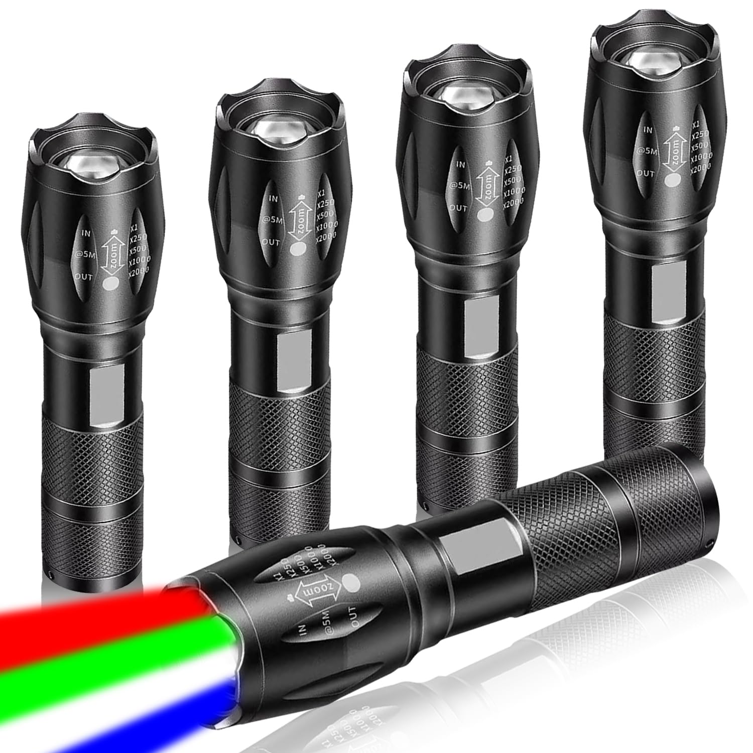 Hyvczp 5 Pack Red Flashlight Rechargeable, Green Light Flashlight, Blue Light Flashlight，Long Range Powerful, 4 In 1 Multi-Color, White, Red, Blue And Green Lights, 4 Color Modes For Camping,Outdoor