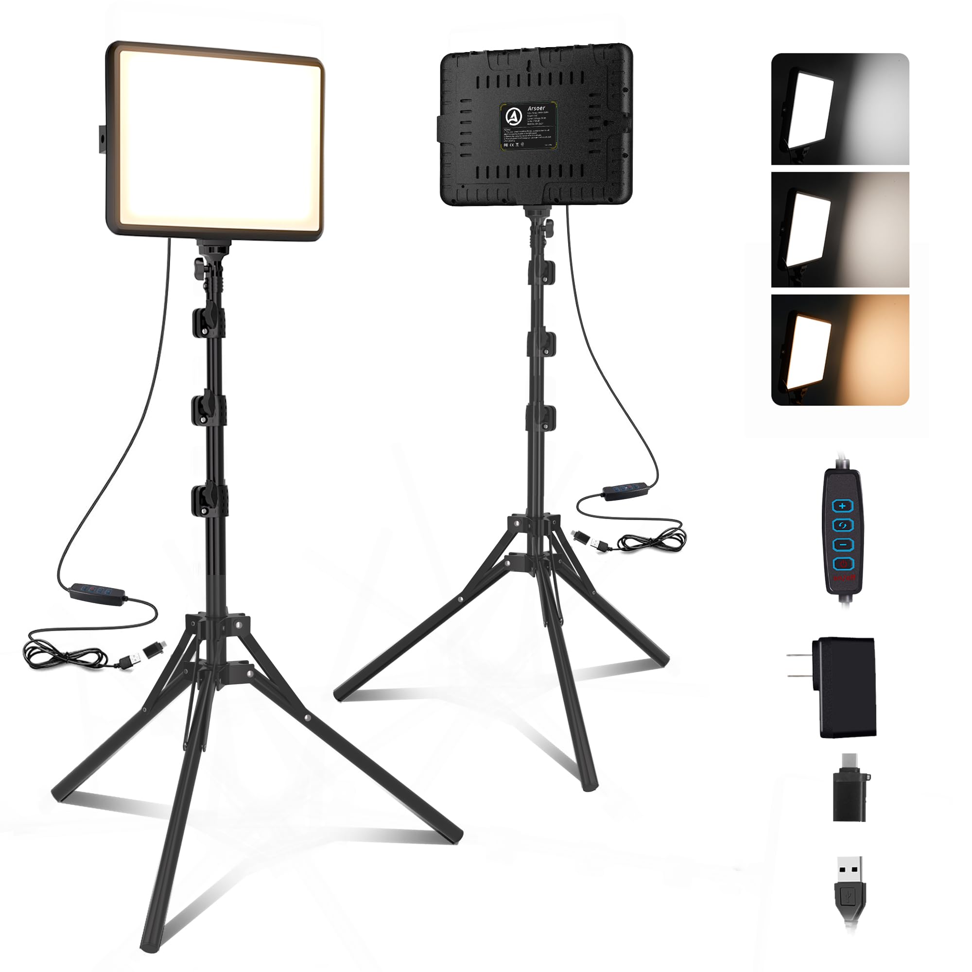 Arsoer 2-Pack Led Photography Lighting Kit, 15W Bi-Color Video Light Kit, 2800-6500K Led Light Cri 97+, Studio Light With 70” Tripod Stand For Photography/Youtube/Video Recording/Content Creation