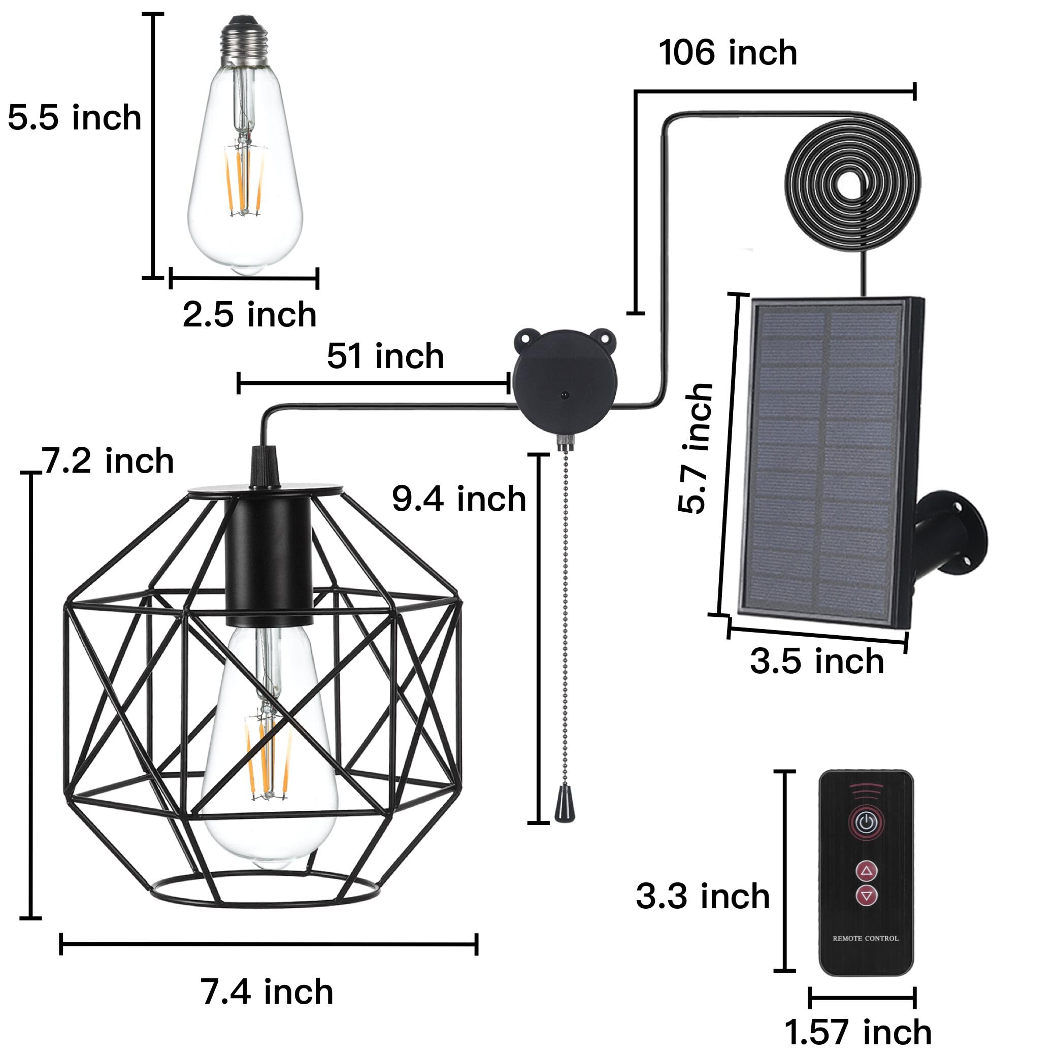 Aofuery Solar Pendant Lights Outdoor Chandelier Hanging Lights, Solar Lights Indoor With Pull Cord For Home Chicken Coop Barn Garage Storage