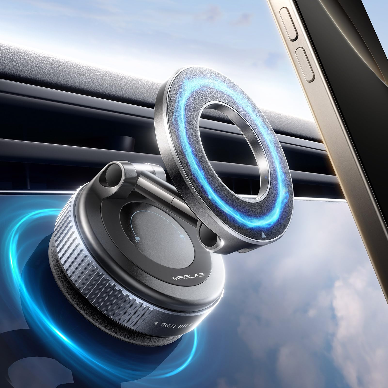 Mrglas   Vacuum Magnetic Phone Holder, For Magsafe Suction Cup Phone Mount Car Truck Accessories For Women Men [89+Lbs Suction & 2800Gf Magnetic] Fathers Day For , 360° Adjustable