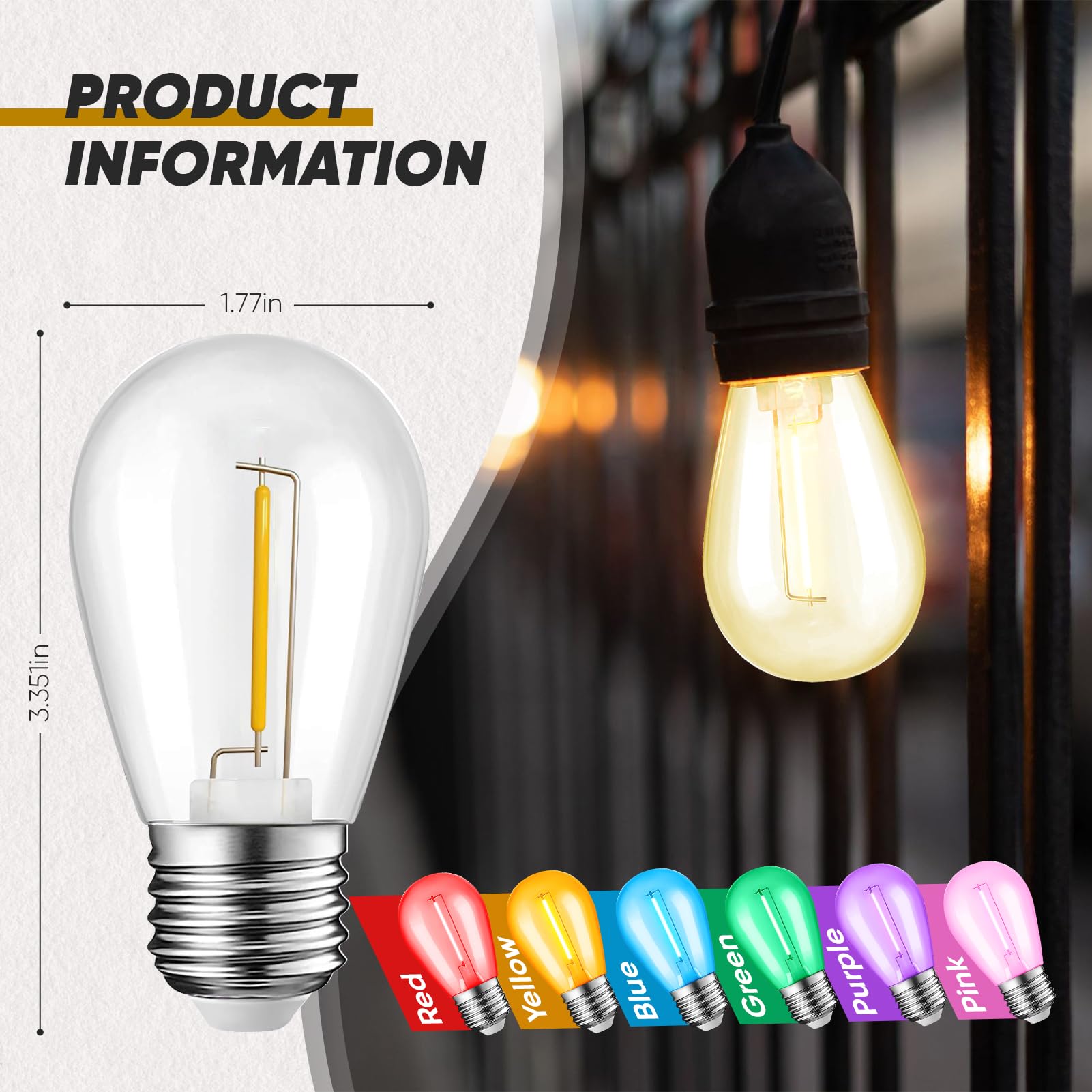 Jaheks 30-Pack Led String Light Bulbs, S14 Replacement Bulbs For Outdoor String Lights, Patio Light Bulbs, 1W E26 Base For Christmas Halloween,Holiday Lighting,Home Decor (Soft White 2700K)
