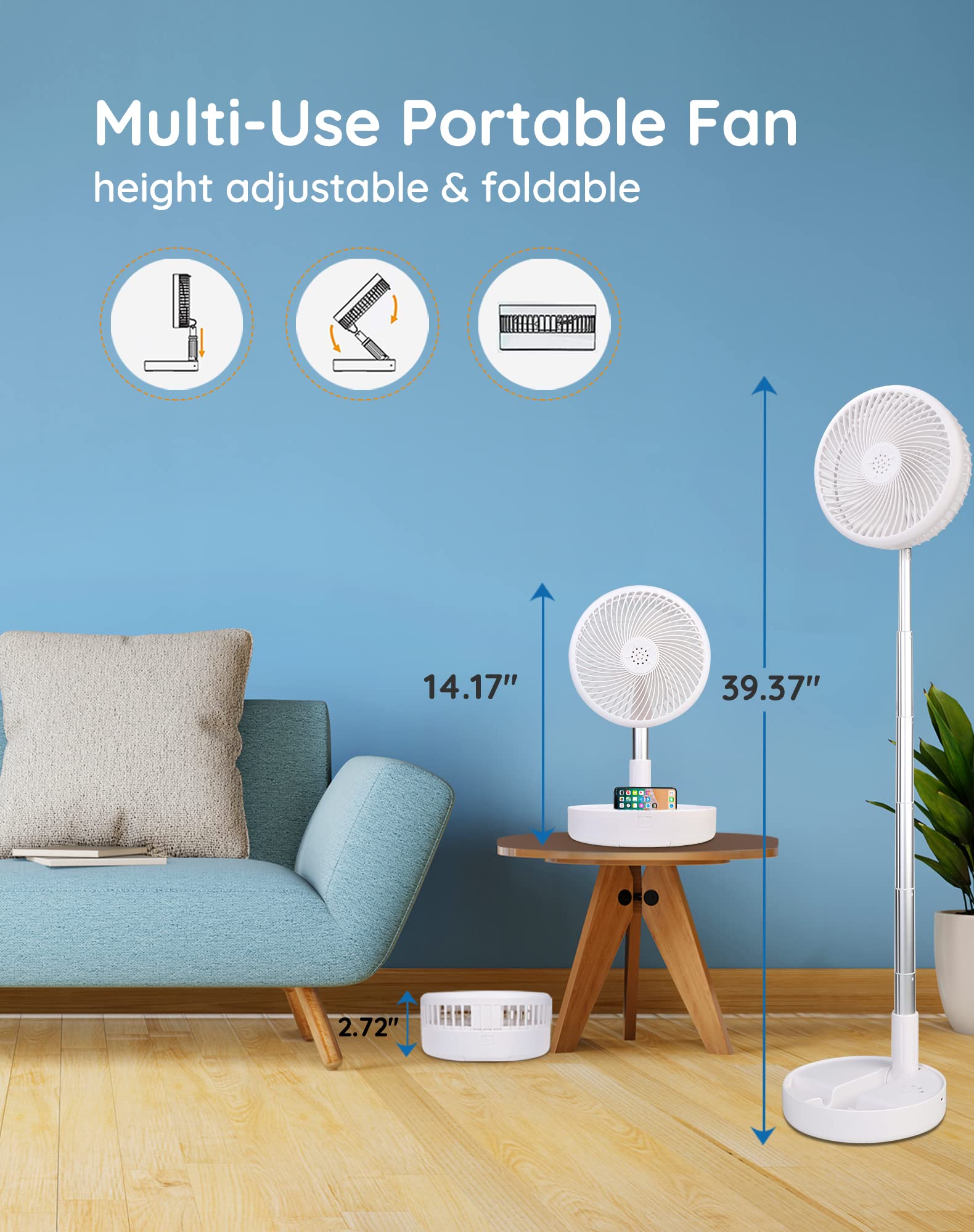 Primevolve Battery Operated Fan,Portable Rechargeable Usb Floor Table Desk Fan With Adjustable