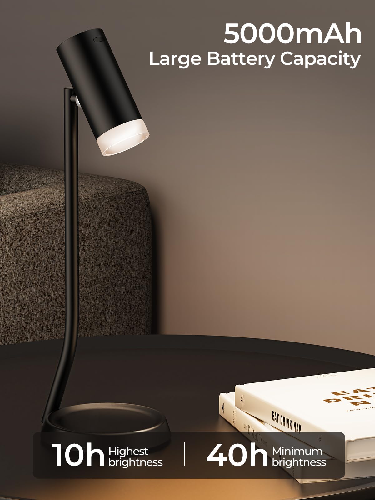 Pesuten Cordless Table Lamps, Battery Operated Portable Table Light With Magnetic Adjustable Angle Head, 5000Mah Rechargeable Lamp With Cct Dimming For Patio Party Restaurant Dining Home 1 Pack
