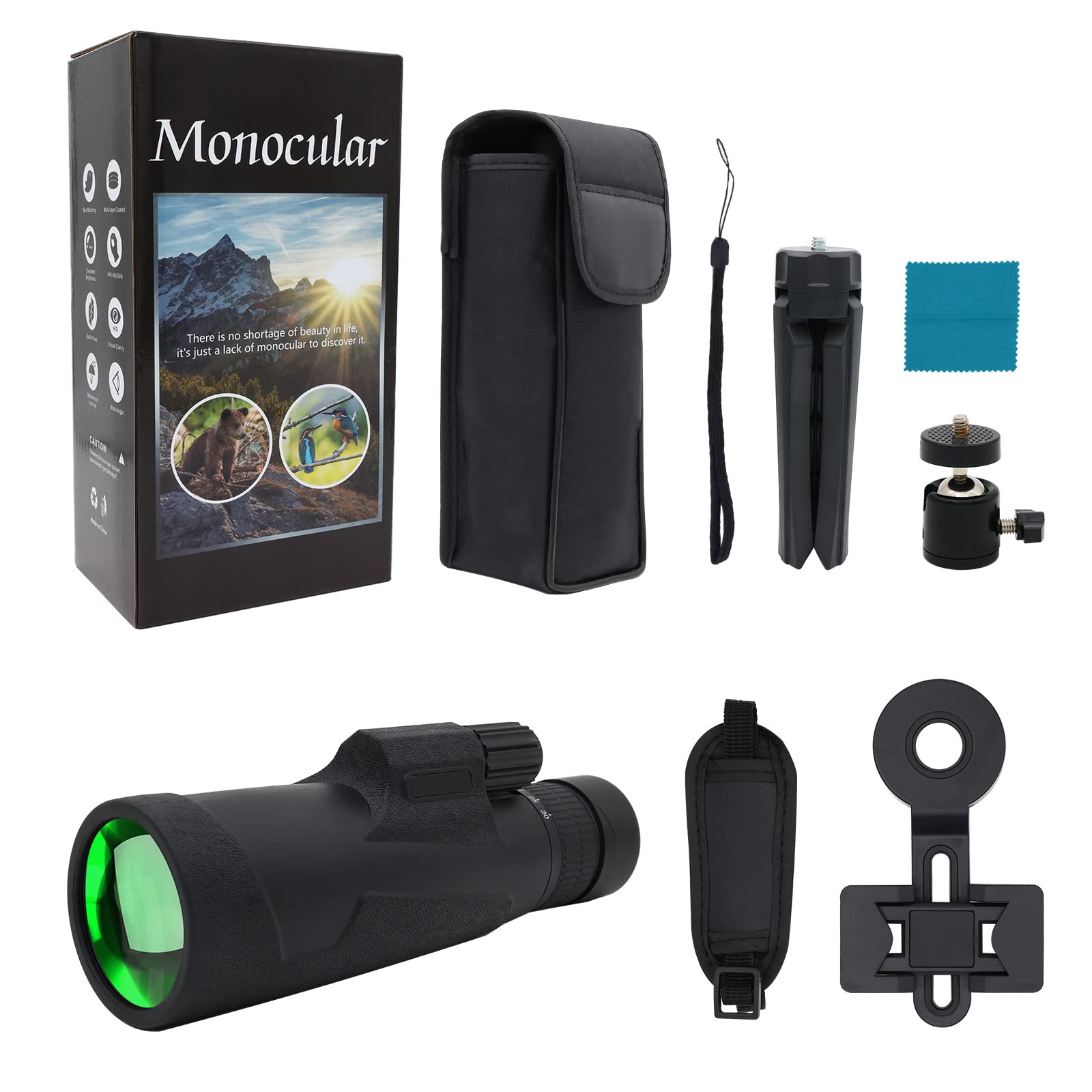 Wontocheer High Power Zoom Monocular Scope 10-30  50 With Smartphone Adapter Tripod Hand Strap, Compact Telescope For Hunting Bird Watching Travel Hiking With Bak4 High Definition Prism