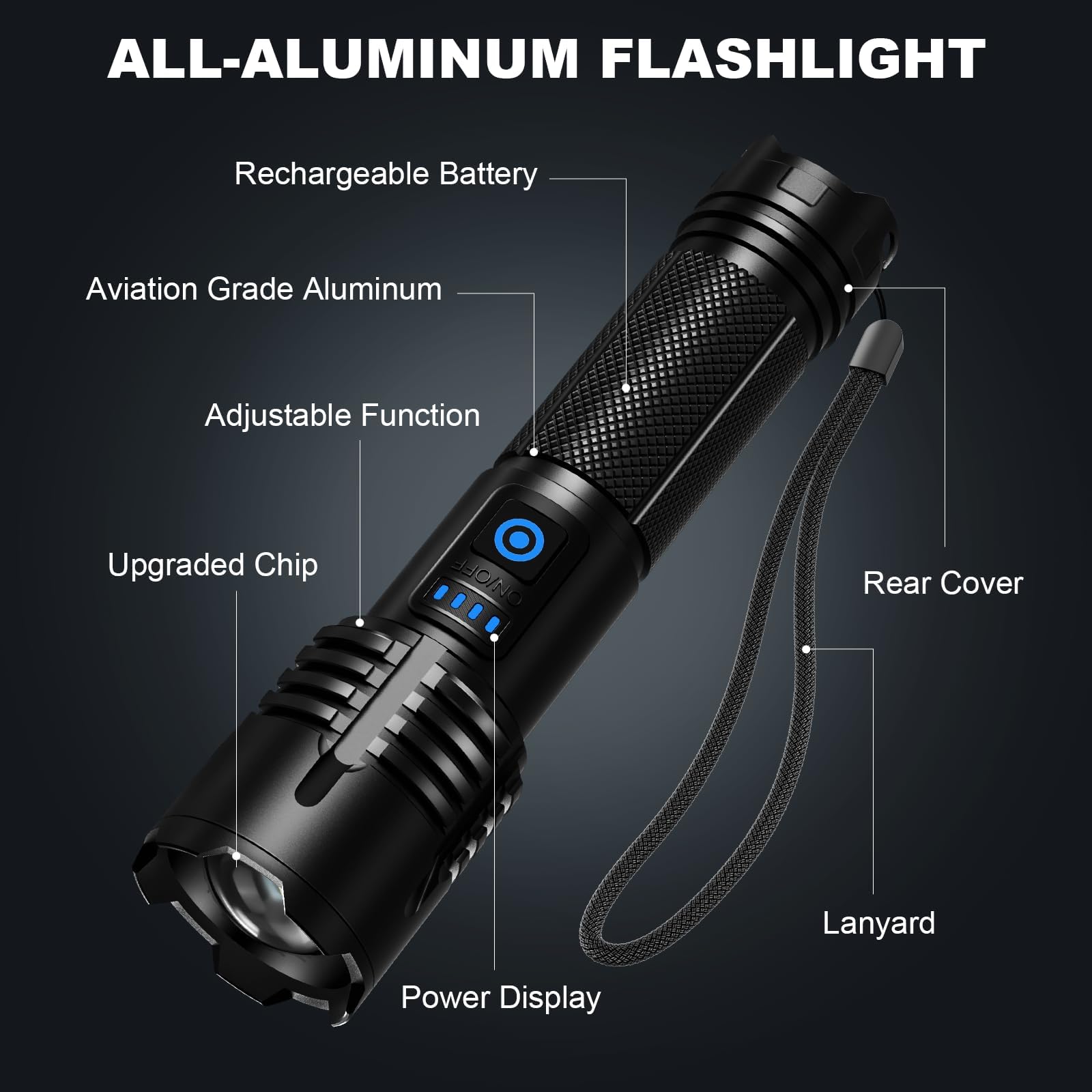 Lylting Rechargeable Flashlights High Lumens, 990000 Lumens Super Bright Led Flashlights With Usb Cable, Adjustable Powerful 5 Modes Waterproof Flashlight Handheld Flash Light For Home Camping