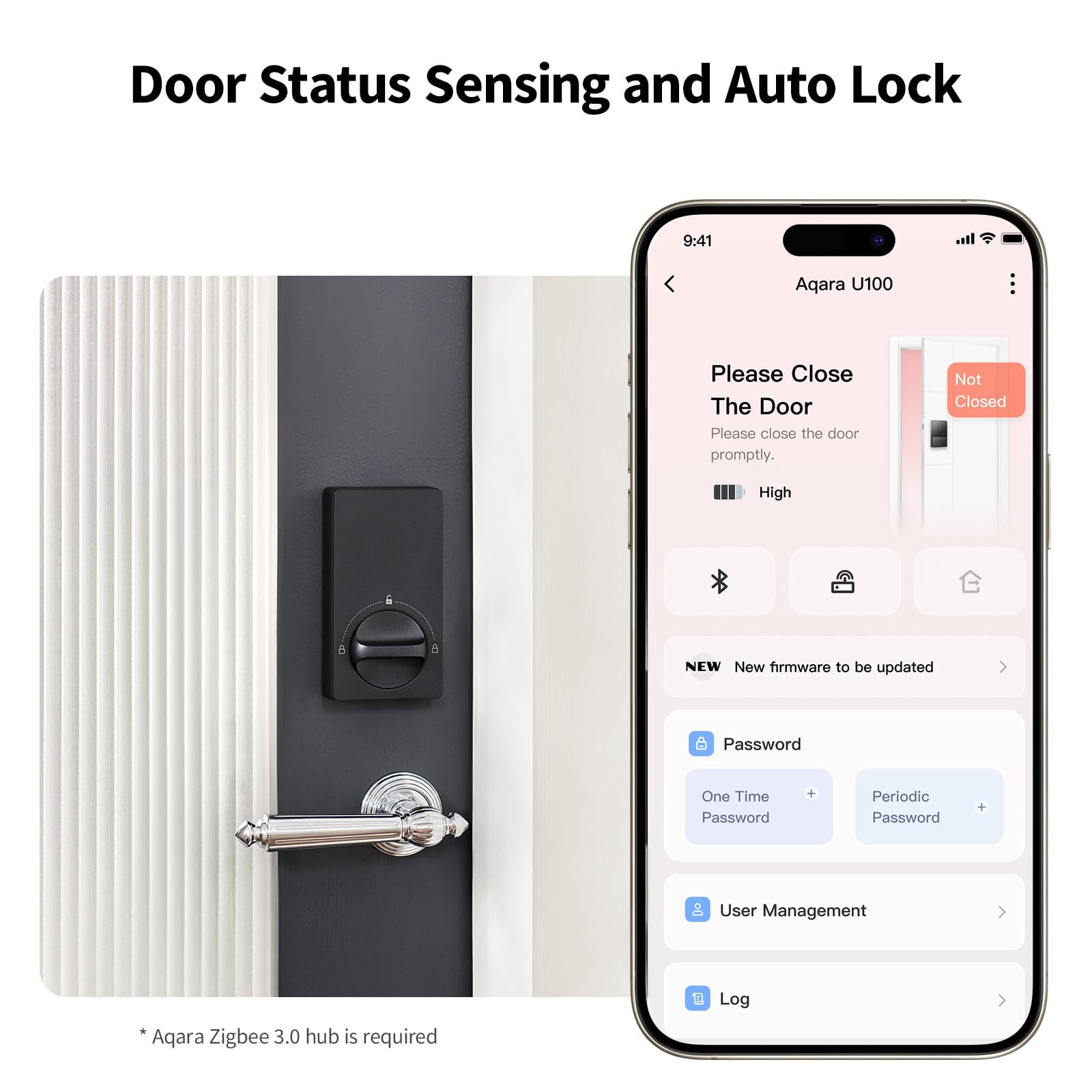Aqara Smart Lock U50, Keyless Entry Door Lock With Apple Home Key, Bluetooth Deadbolt Lock, App Remote Control, Supports Apple Homekit, Matter, Google Home, Alexa, Ifttt, Black