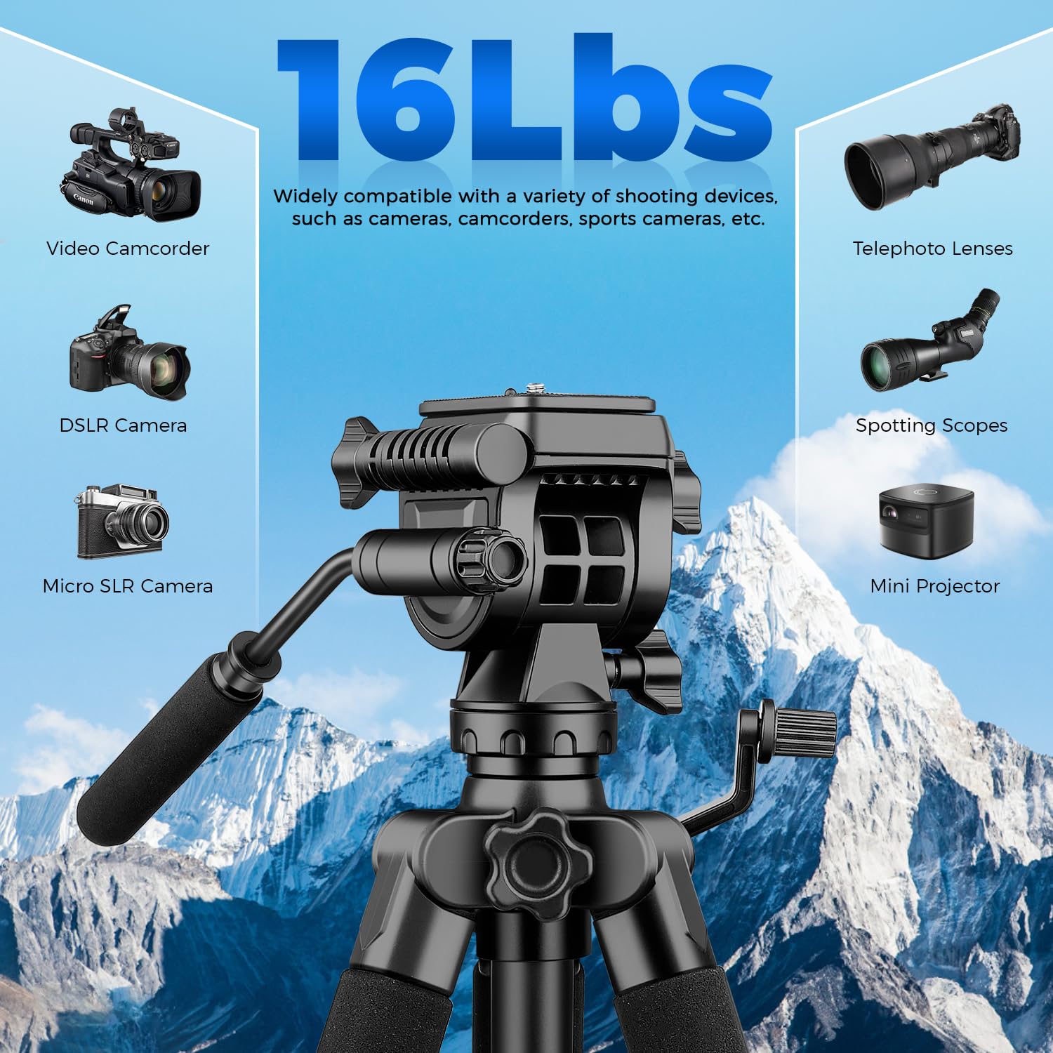 Victiv 75” Camera Tripod Stand, Heavy Duty Tripod For Camera With Phone Holder And Travel Bag, Compatible With Video Camera, Dslr, Spotting Scopes, Camcorder, Gopro, Cell Phone, Max Load 11Lb (Black)