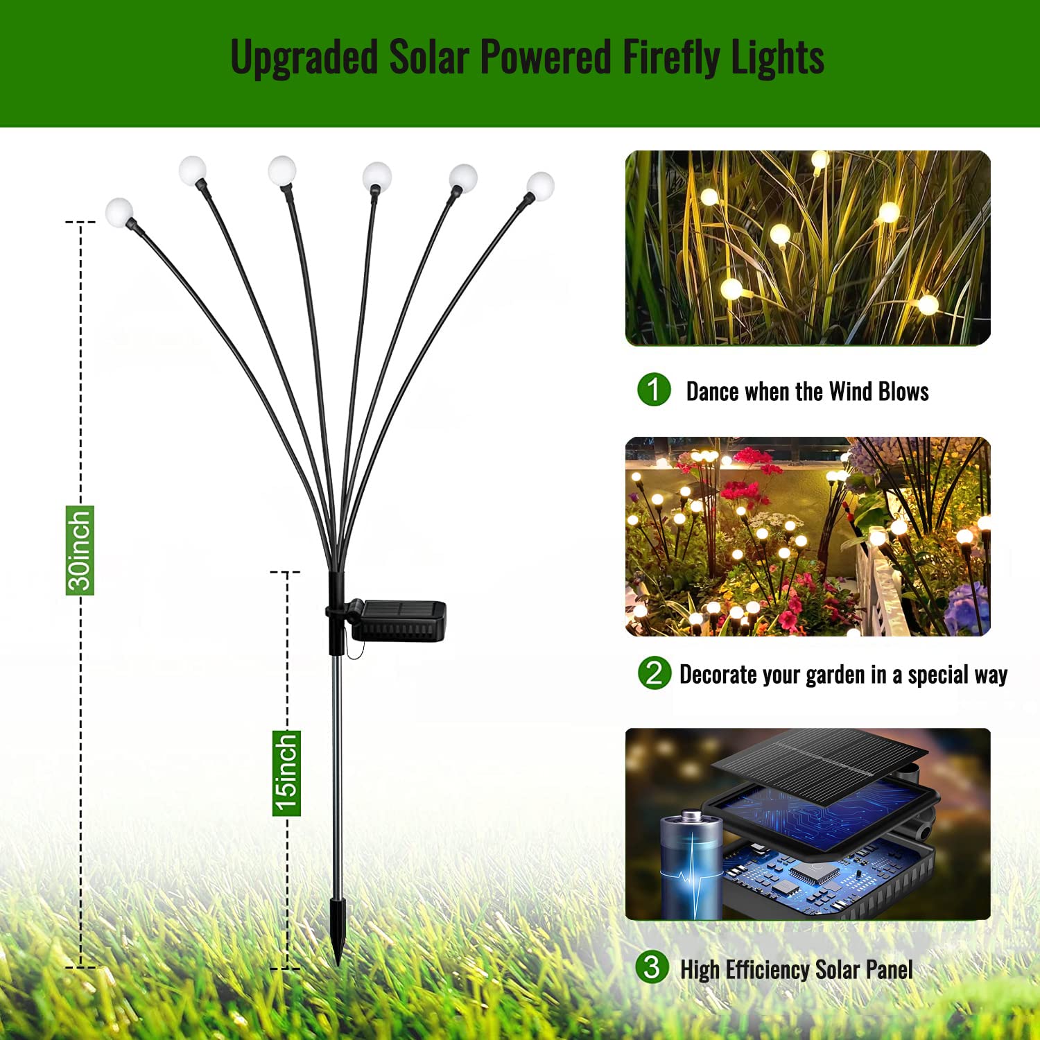 Focusky Garden Firefly Lights Solar ,2 Pack 6 Leds Solar Powered Swaying Outdoor Lights Waterproof,Landscape Yard Patio Pathway Garden Decor,Warm White