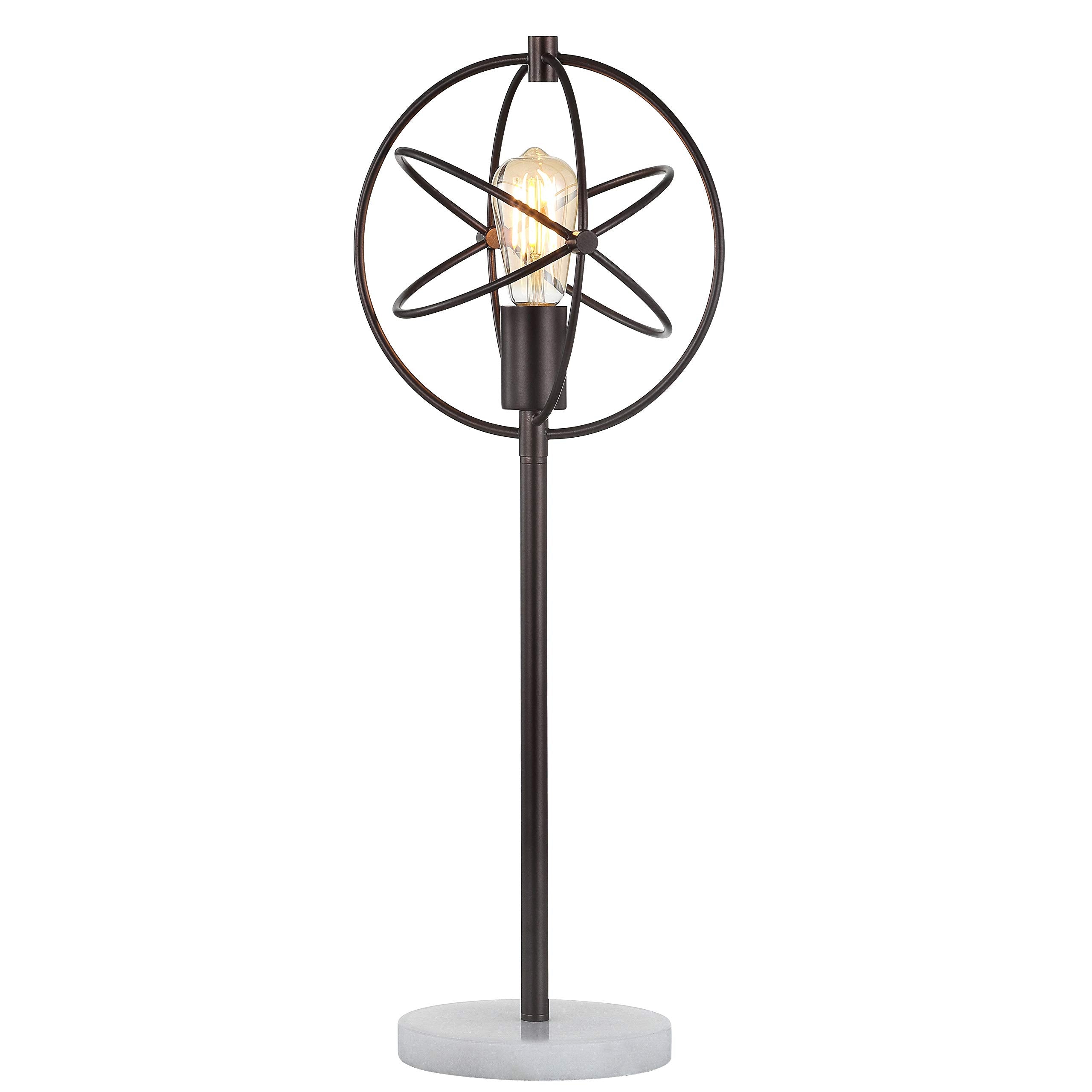 Jonathan Y Jyl1091A Atomic Caged 26.5" Edison Bulb Metal/Marble Modern Led Table Lamp Rustic Industrial Bedside Desk Nightstand Lamp For Bedroom Living Room Office College, Oil Rubbed Bronze/White