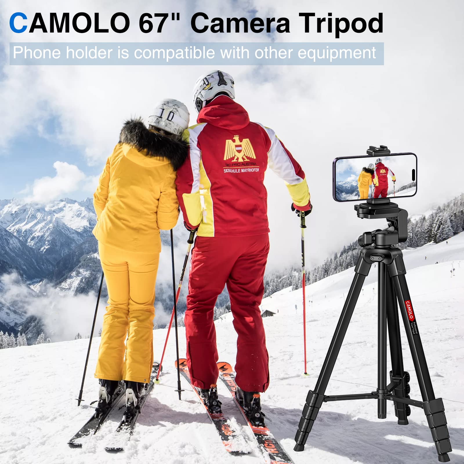 Camolo Phone Tripod，67”Camera Tripod Dslr Tripod For Travel Aluminum Camera Tripod With Travel Bag Vlogging Camera Cell Phone Tripod Video Photography For Youtube