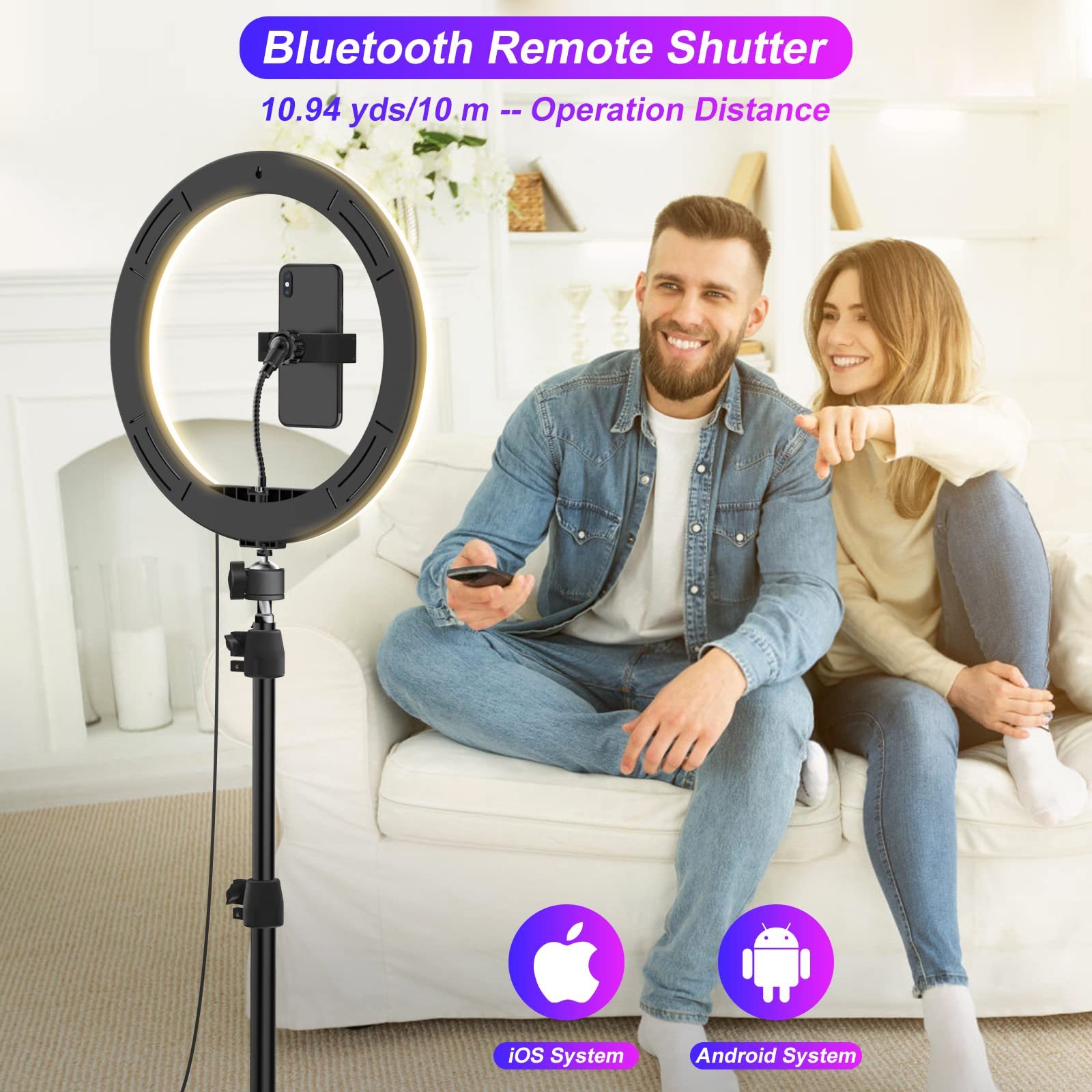 Stally 12.3" Ring Light With Stand 75" Tall And 2 Phone Holder, Ring Light Tripod For Iphone With 3 Cct Mode & 29 Color Modes, Remote Shutter, Desk Tripod, Great For Live Stream/Makeup/Youtube/Tiktok