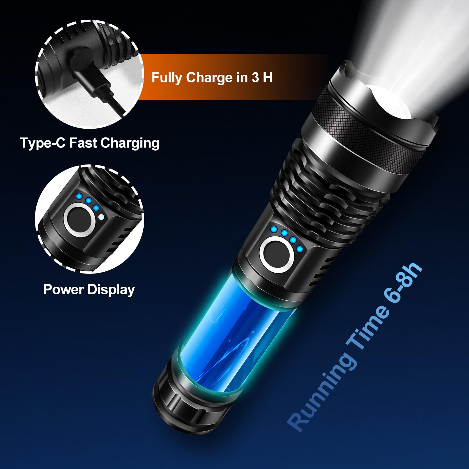 Grace Marci Rechargeable Flashlights, High Lumen Super Bright 150000 Lumens, Led Flashlight With 5 Modes, Ip55 Waterproof, Powerful Handheld Light For Camping, Hiking, Emergency