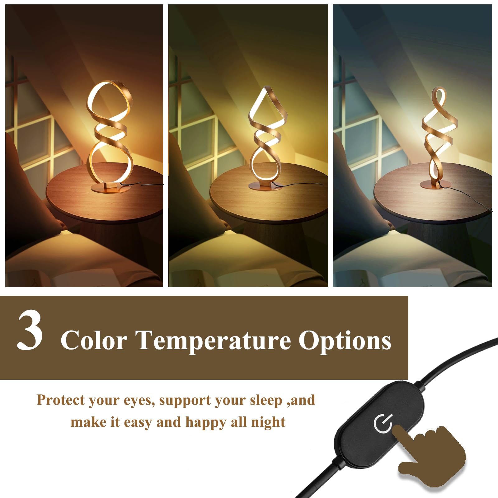 Nanfeng Gold Table Lamp Set Of 2,Led Touch Dimmable Spiral Desk Lamp,16 Inch Metal Art And 3 Color Temperature Modern Nightstand Bedside Light For Living Room Bedroom Reading(2Pack)