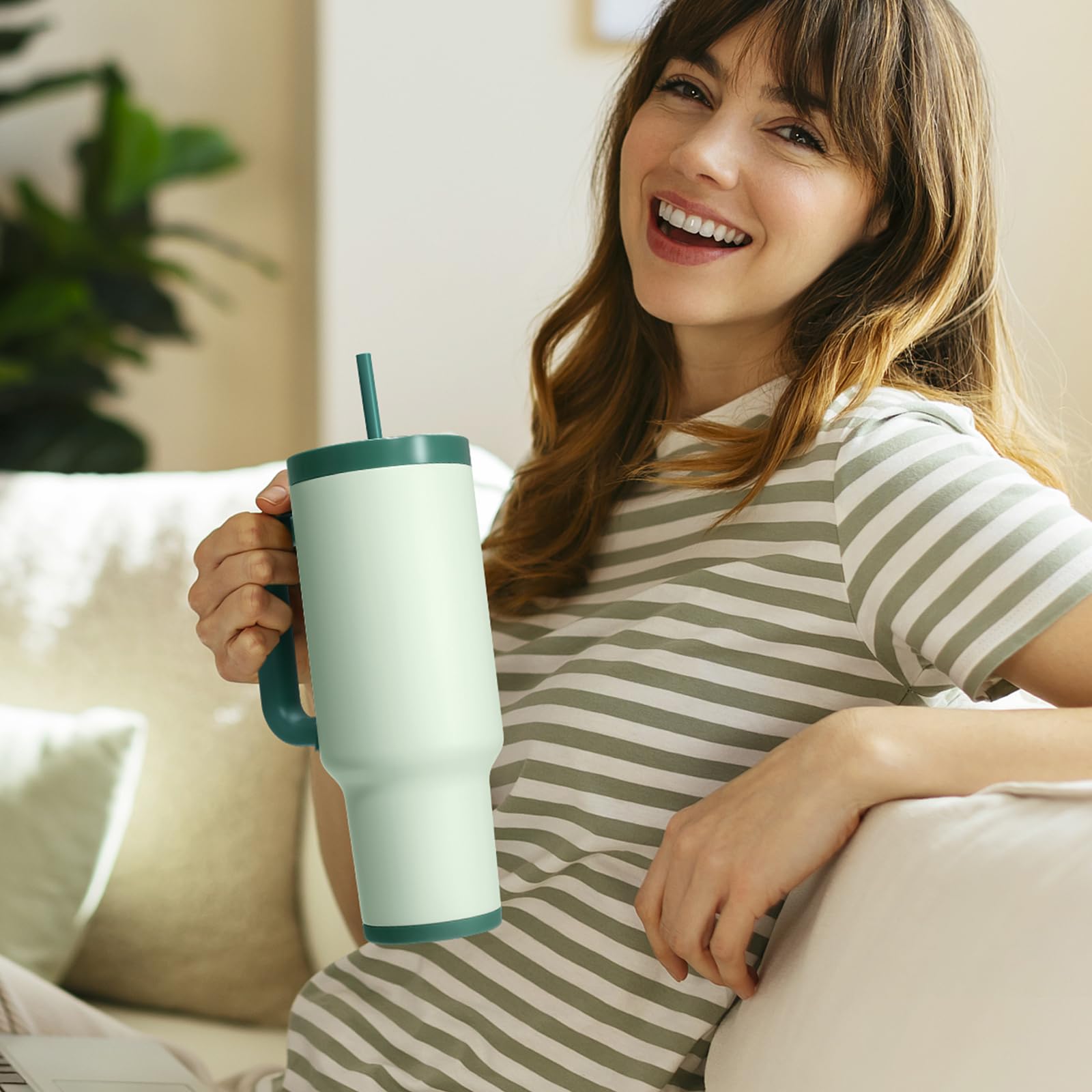 40Oz Tumbler With Handle, 2-In-1 Leak Proof Lid (Straw/Flip), Insulated Water Bottle, Stainless