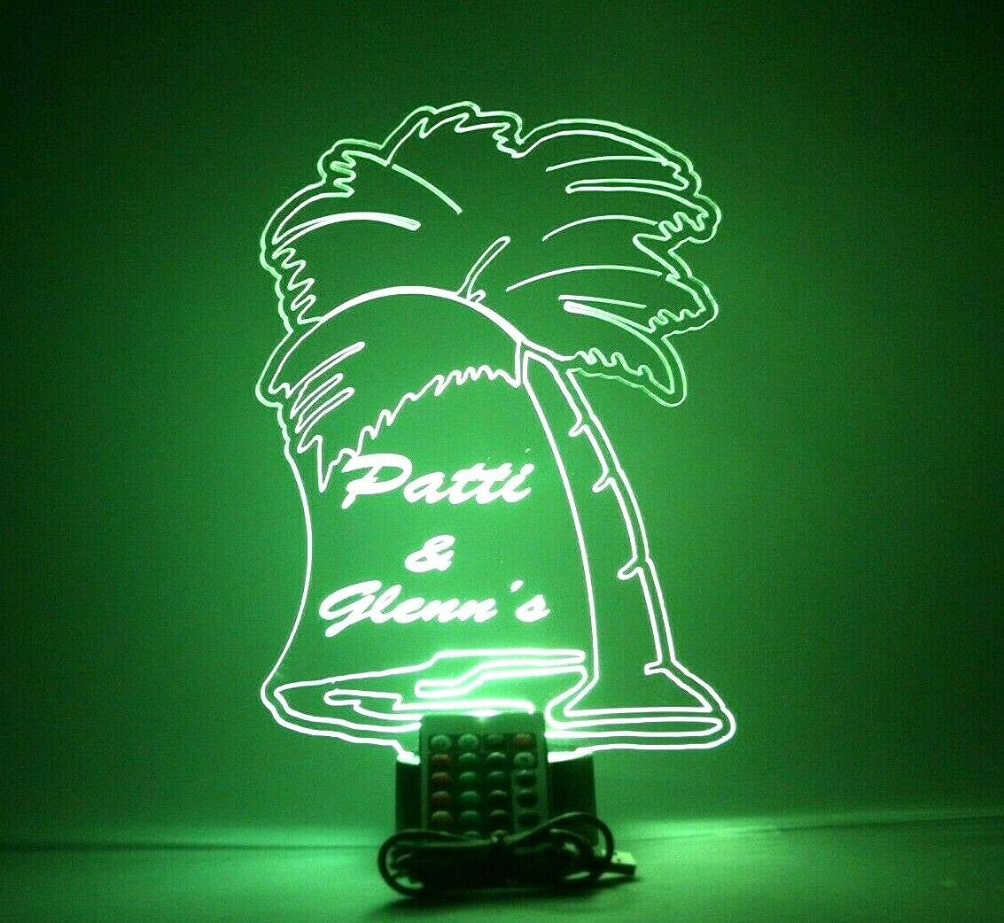 Mirror Mania Palm Tree Sunny Warm Paradise Night Light Up Table Desk Lamp Led Personalized Home Room Decor - It'S Wow, With Remote, 16 Color Options, Dimmer, Engraved, Great