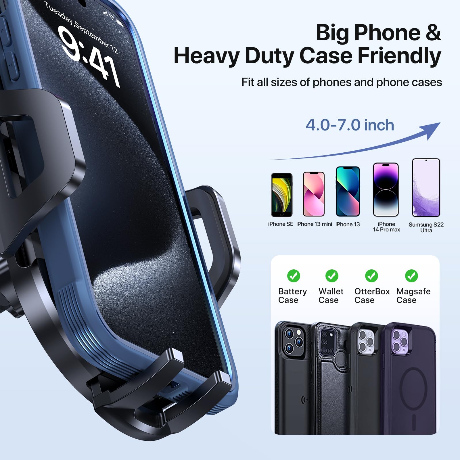 Lotuny Car Phone Holder Mount, [ Vent Clip & Double Hook] Universal Phone Holders For Your Car, Hands  Air Vent Cell Phone Car Mount Compatible With Iphone Samsung And All 4.0-7.0 Inches