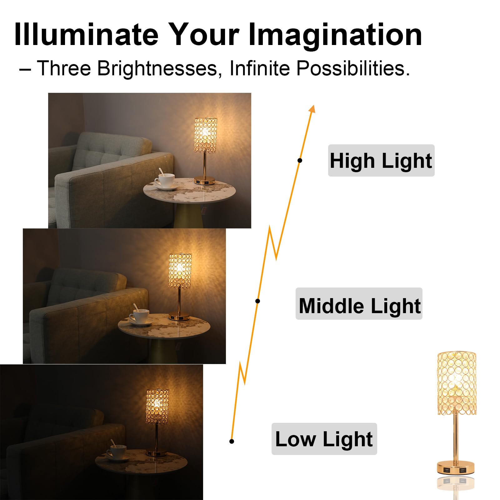 Krasty Crystal Gold Table Lamp,Touch Control Lamp With Two Usb Ports, 3-Way Dimmable Nightstand Lamp With Crystal Lampshade,Bedside Lamp For Bedroom Living Room Kid Room(Bulb Not Included)