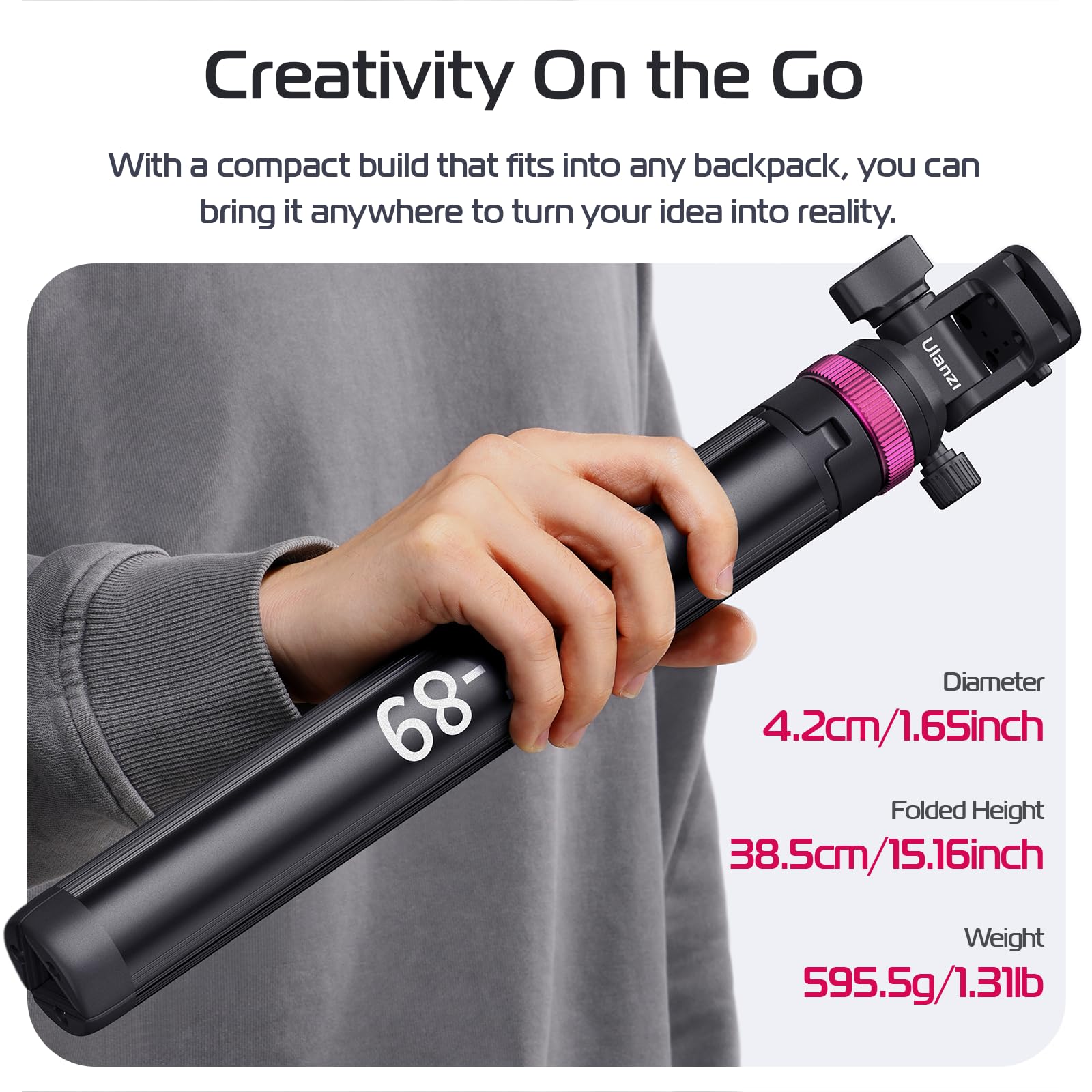 Ulanzi Mt-89 Extendable Tripod Aluminum, 82" Portable Adjustable Light Stand With 1/4" Screw Quick Release, 360° Ball Head Camera Phone Tripod For Camera Video Light Smartphone, Lightweight For Travel