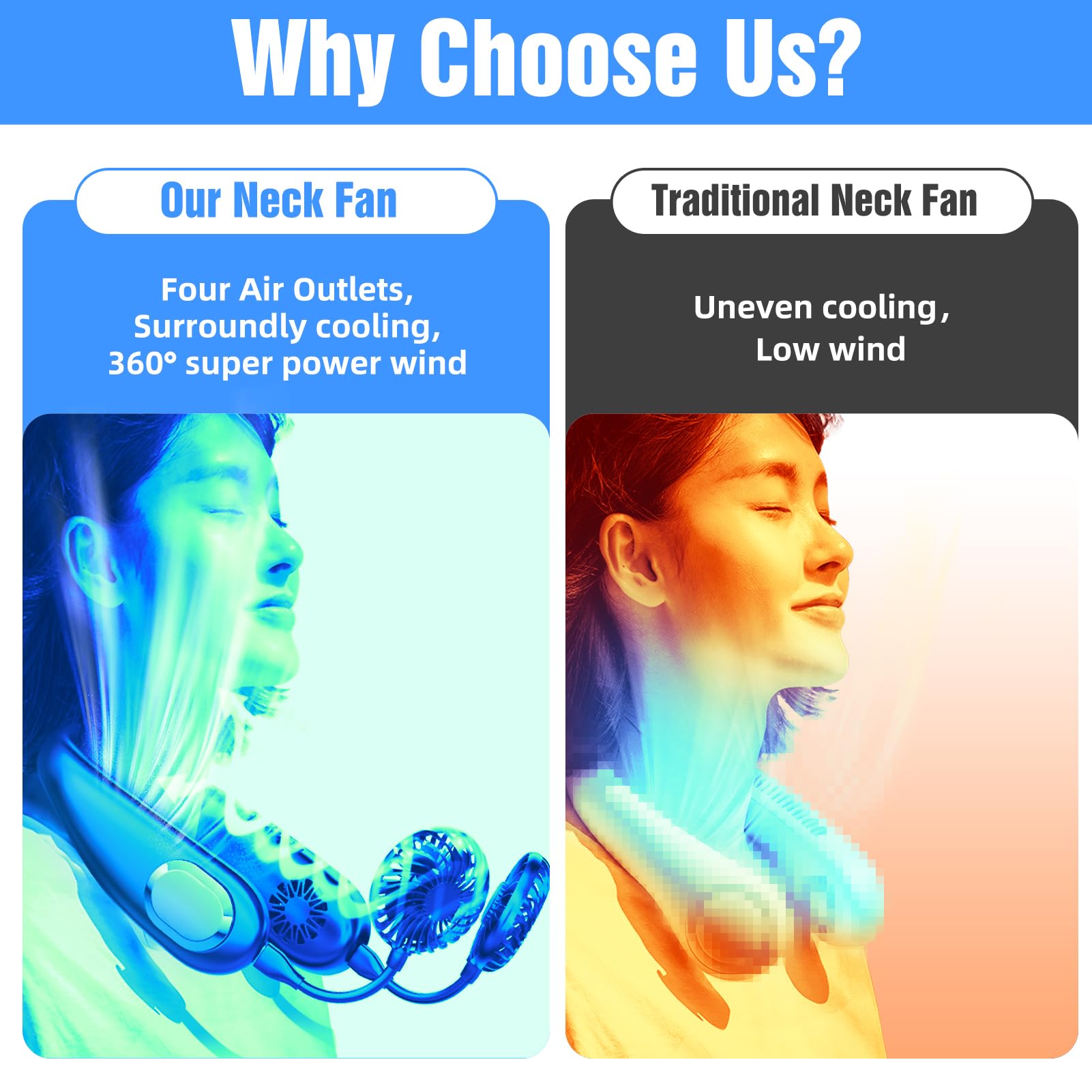 Portable Neck Fan, 9000Mah Hand Free Neck Fan, Neck Fan Air Conditioner, Bladeless Cooling