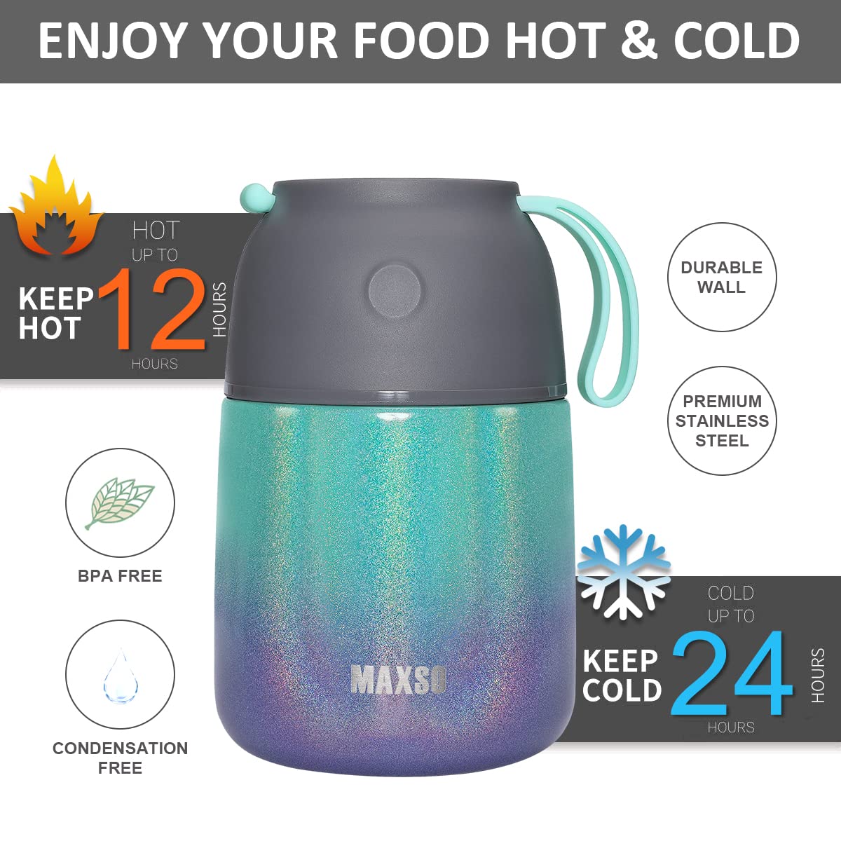 Insulated Thermo Food Jar For Hot & Cold Food For Kids Adult, 17 & 24 Oz Soup