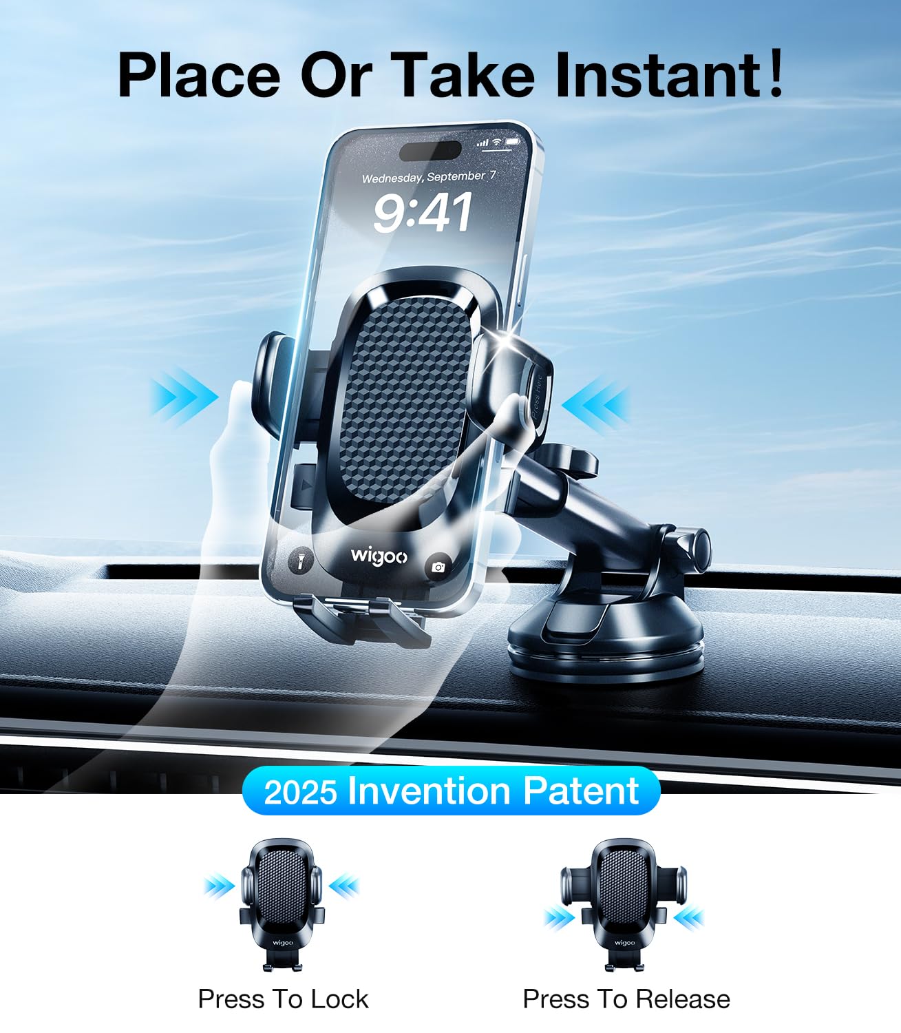 Wigoo Pioneer Car Phone Holder Mount [3-In-1Design,  ] Universal Cell Phone Stand For Dashboard/Windshield/Air Vent, Fit For Iphone 16 15 14 13 12 And All Smartphones, Fiber Panel