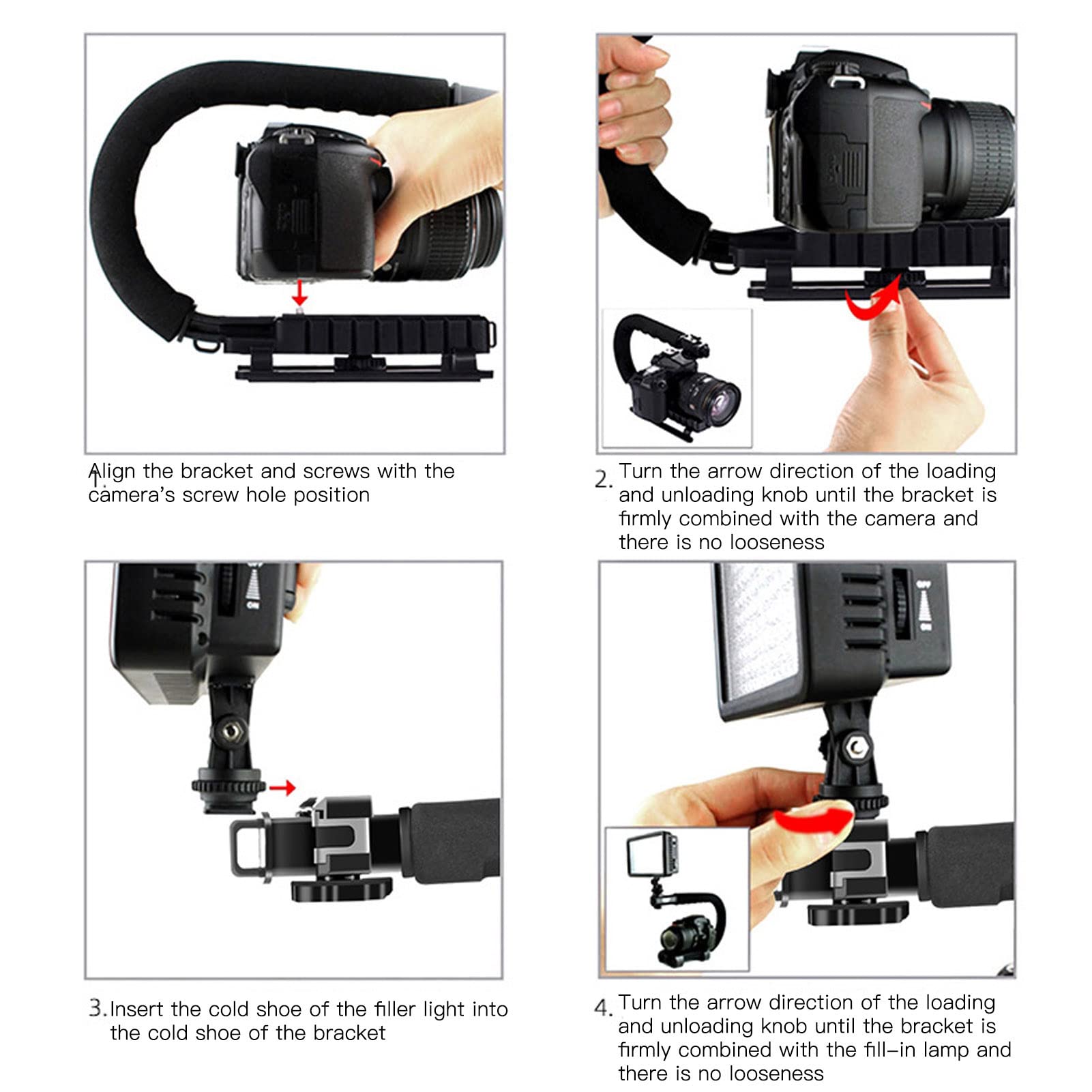 Agatige Dv Bracket Stabilizer Kit,Video Action Stabilizing Handle Grip Professional C Shaped Handheld Photography Stabilizer Grip With Mic Fill In Light For Micro Movies