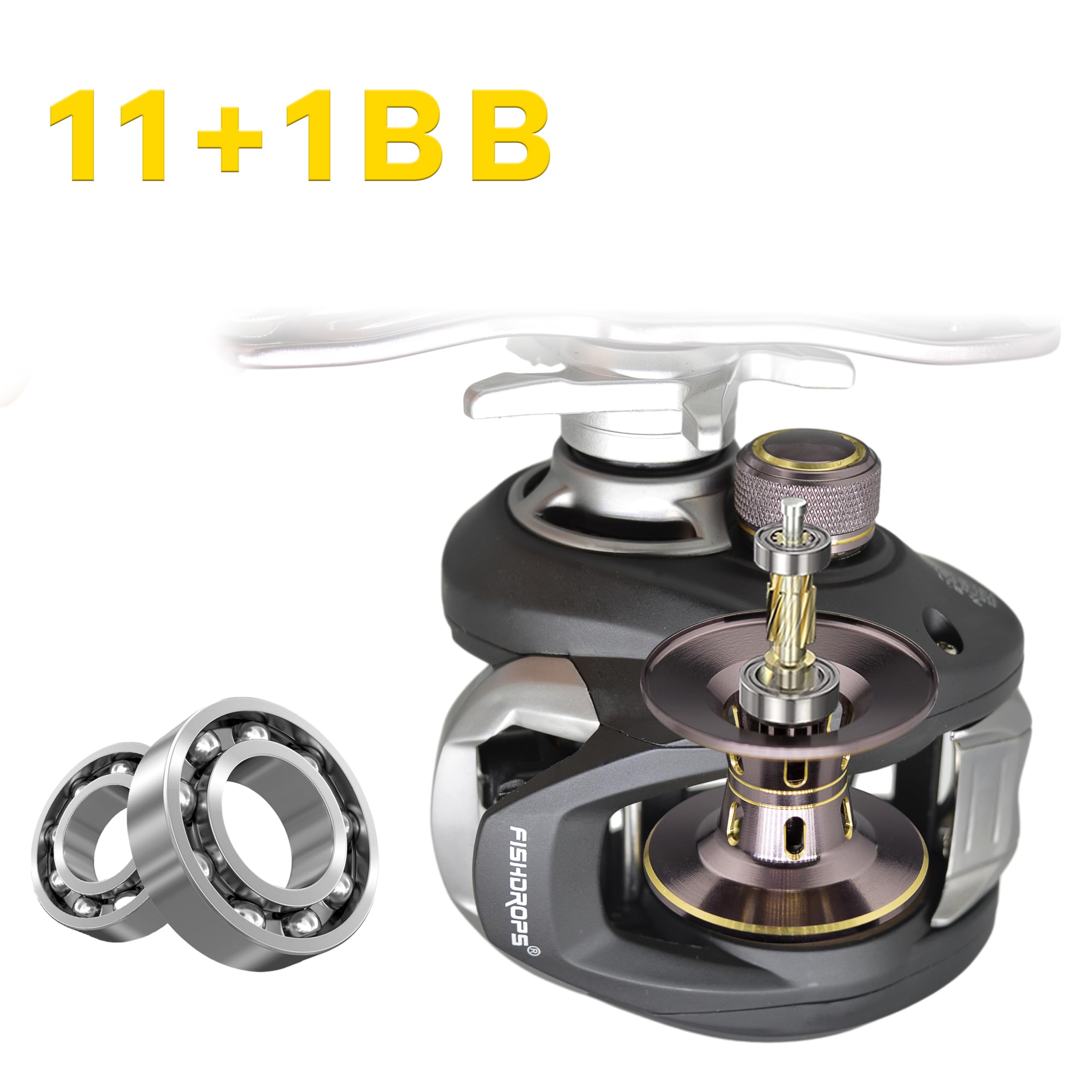 Fishdrops Superior Baitcaster Reels 11+1 Shielded Stainless Steel Ball Bearings Baitcasting Reel，17.5Lb Drag With Magnetic Braking System, High Speed 7.2:1 Gear Ratio Fishing Reels