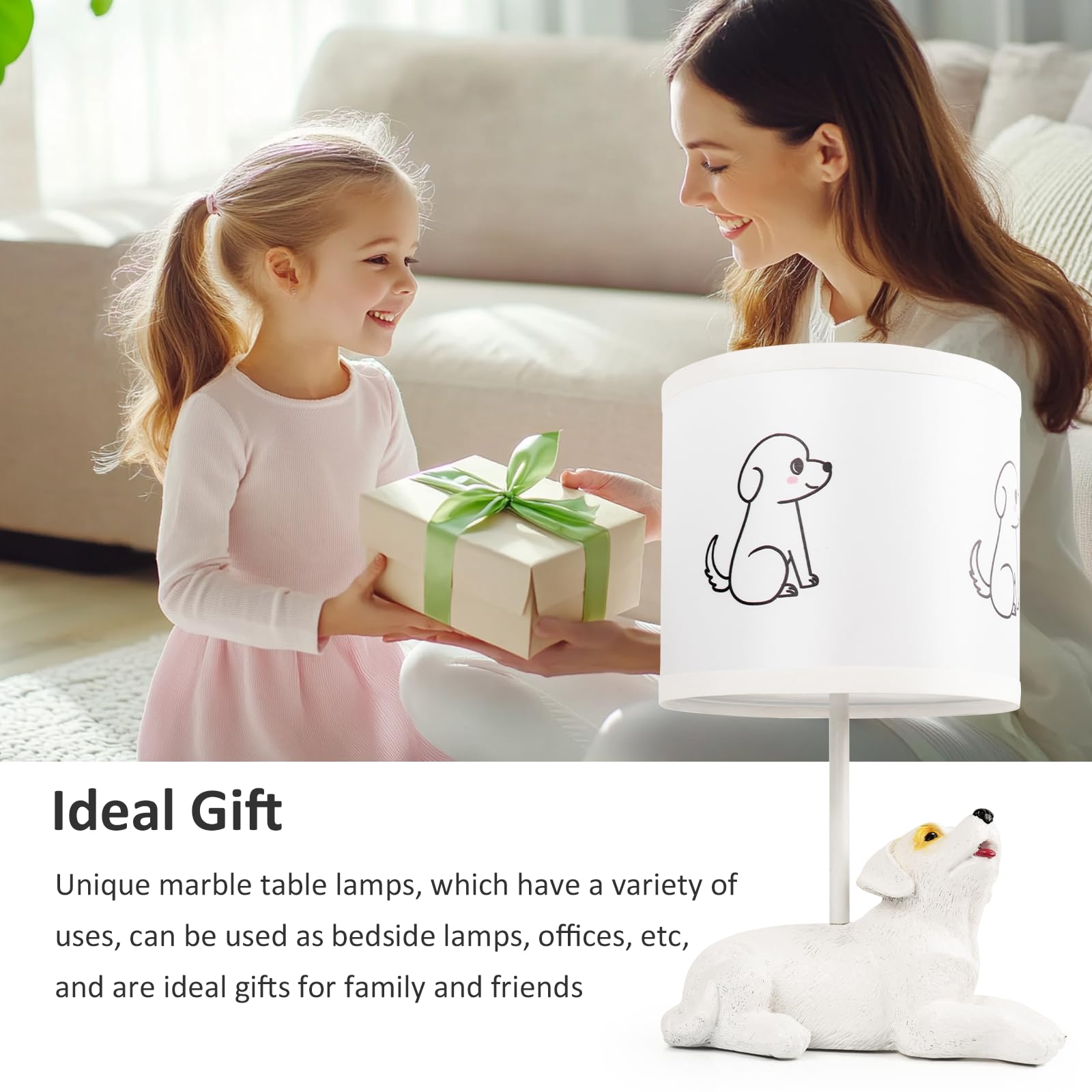 Velxee Table Lamp For Living Room, Farmhouse Bedside Resin Single Lamp With White Dog Lamp Shape For Bedroom Retro Rustic Nightstand Lamp
