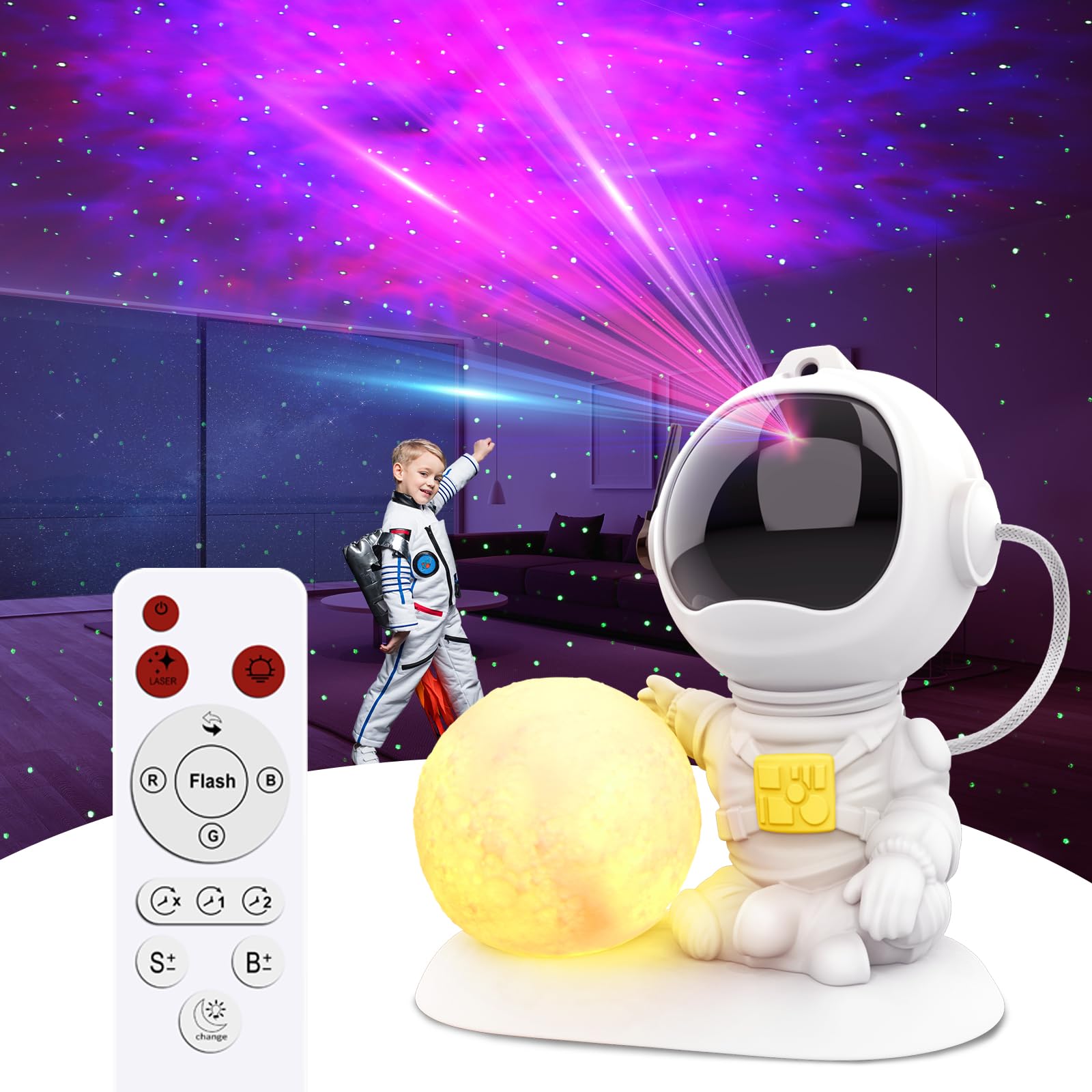 Gdnzduts Astronaut Galaxy Projector, 3 In 1 Star Projector With Remote And Timer, 33 Light Effects, 3.5 Inch Moon Lamp Led Night Light For Kids Room, Home Decor,  For Girls Boys Kids Teens Birthdays