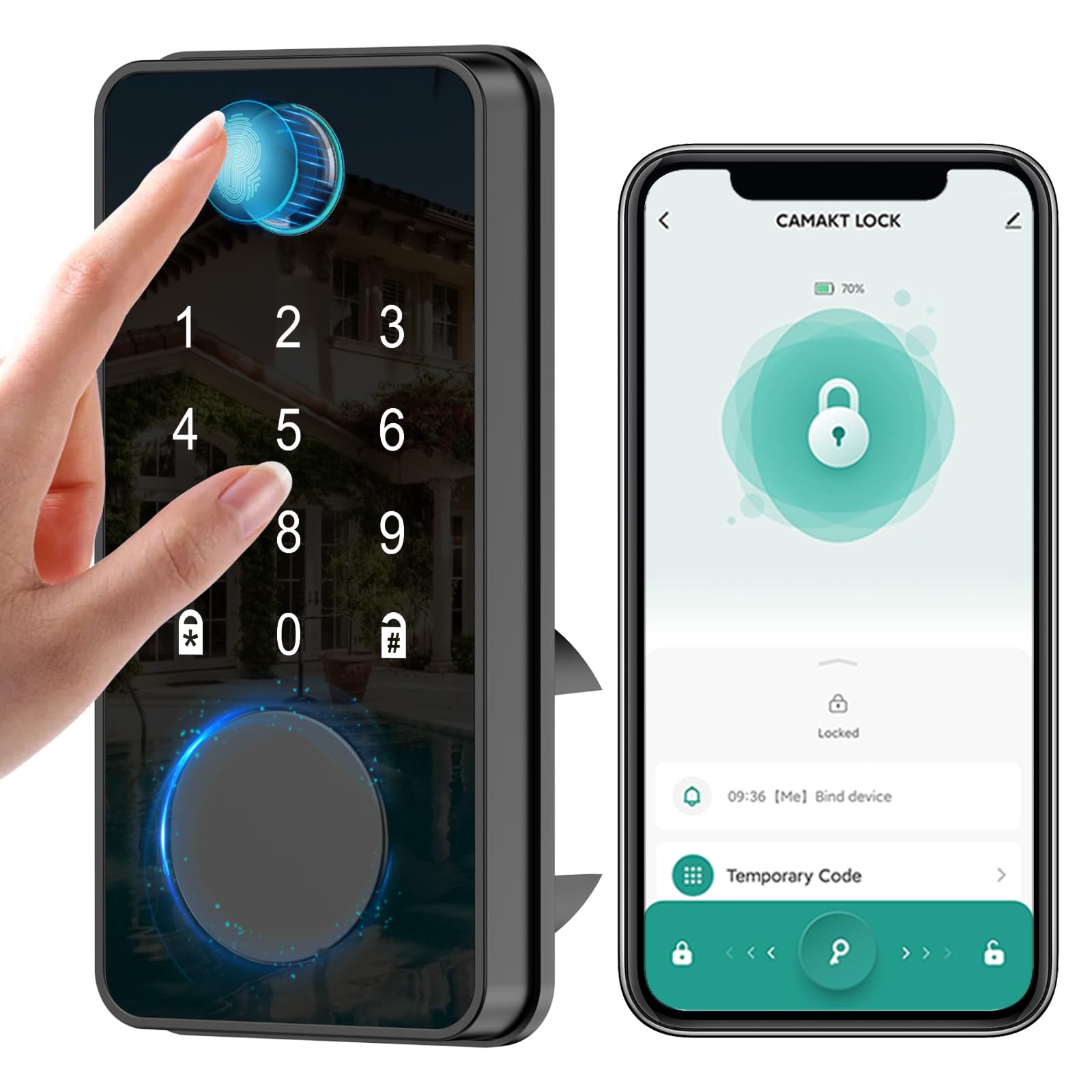 Icamdoor Smart Lock, Fingerprint Deadbolt, Smart Fingerprint Deadbolt, Keyless Entry Door Lock, Bluetooth Digital Locks For Bedroom, Front Door, Office, Apartment