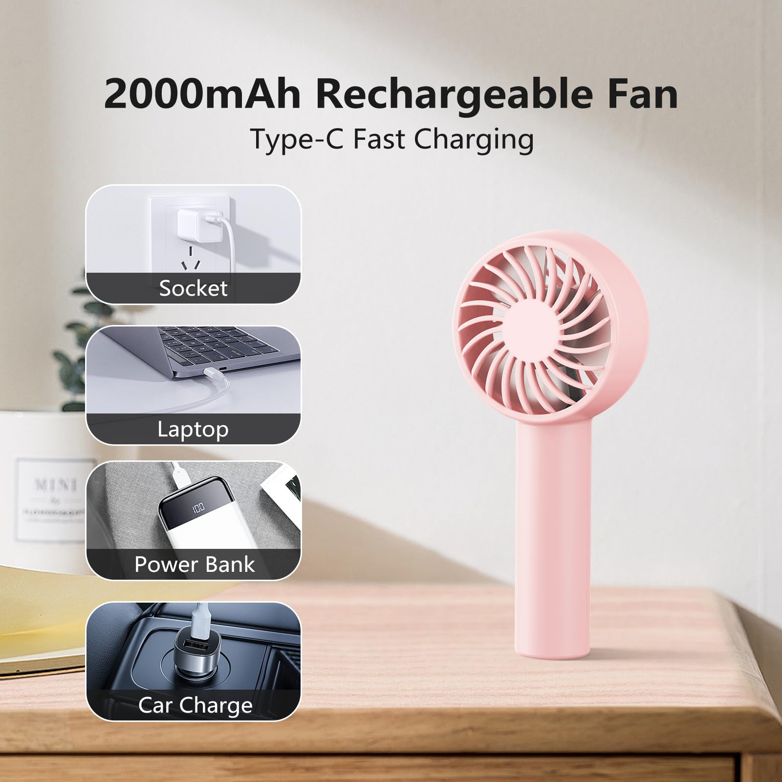 Morecore 2 Pack Mini Handheld Fan, 3 Powerful Speeds & Usb Rechargeable, Cute Design With Lanyard