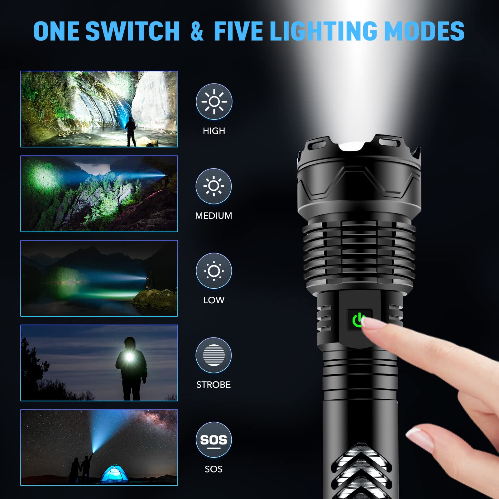 Brovave Rechargeable Led Flashlights,150000 High Lumens Super Bright Flashlight,Xhp160.2 Utility Flashlight With Zoomable&5 Modes&Ipx65 Waterproof,Powerful Handheld Flashlight For Camping,Hiking,Emergencies