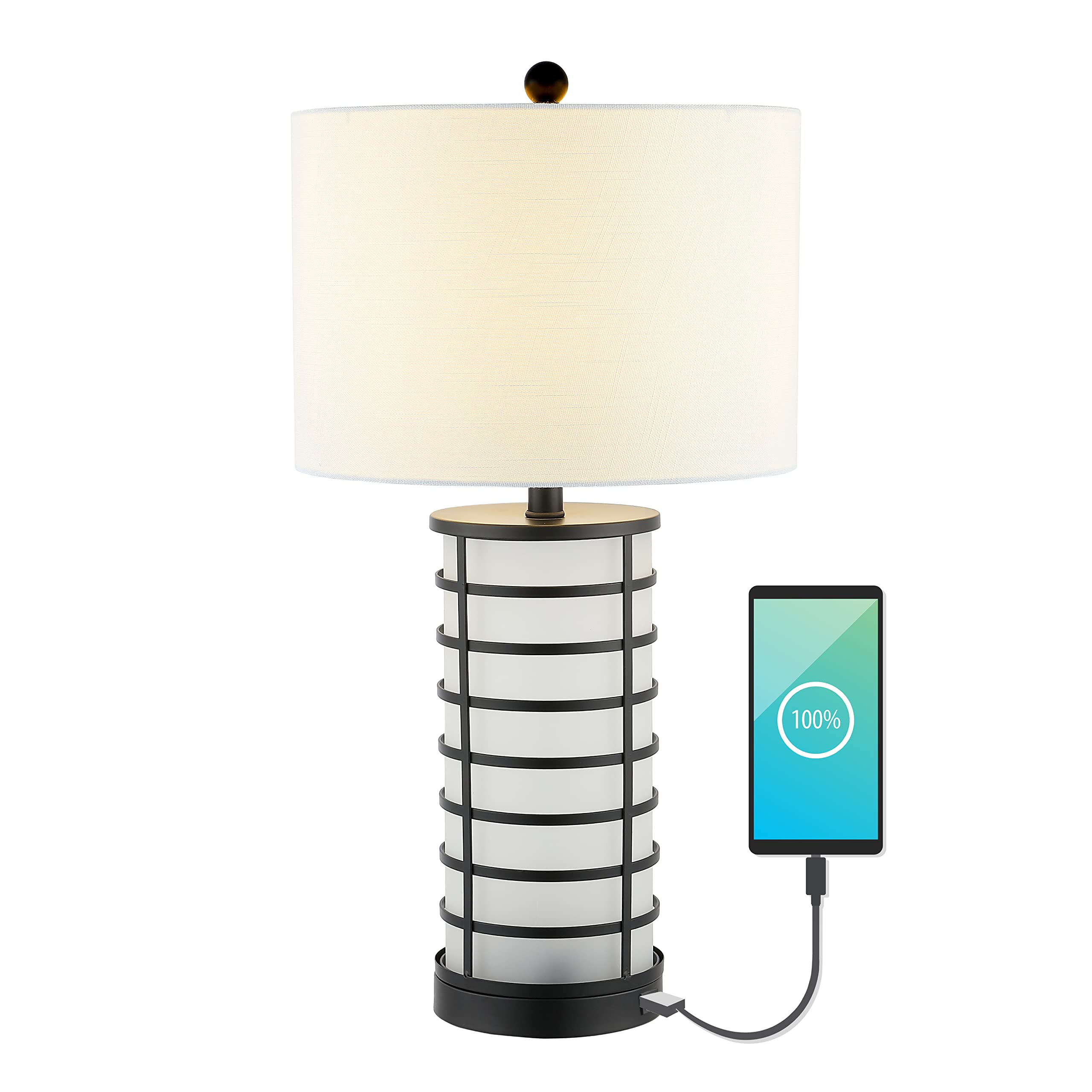 Jonathan Y Jyl8502A Jayce 27" Modern Industrial Iron Nightlight Led Table Lamp With Usb Charging Port Coastal Contemporary Bedside Desk Nightstand Lamp For Bedroom Living Room Office, Black