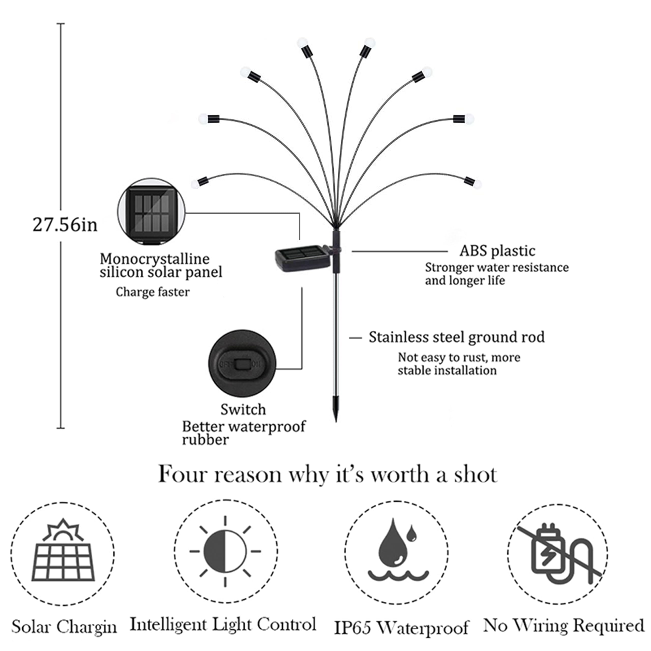 Antque Solar Garden Lights - (10Pack 80 Led) Swaying Starburst Garden Lights Solar Outdoor, Vibrant Garden Lights Waterproof Solar Outdoor Lights For Yard Patio Pathway Decoratio