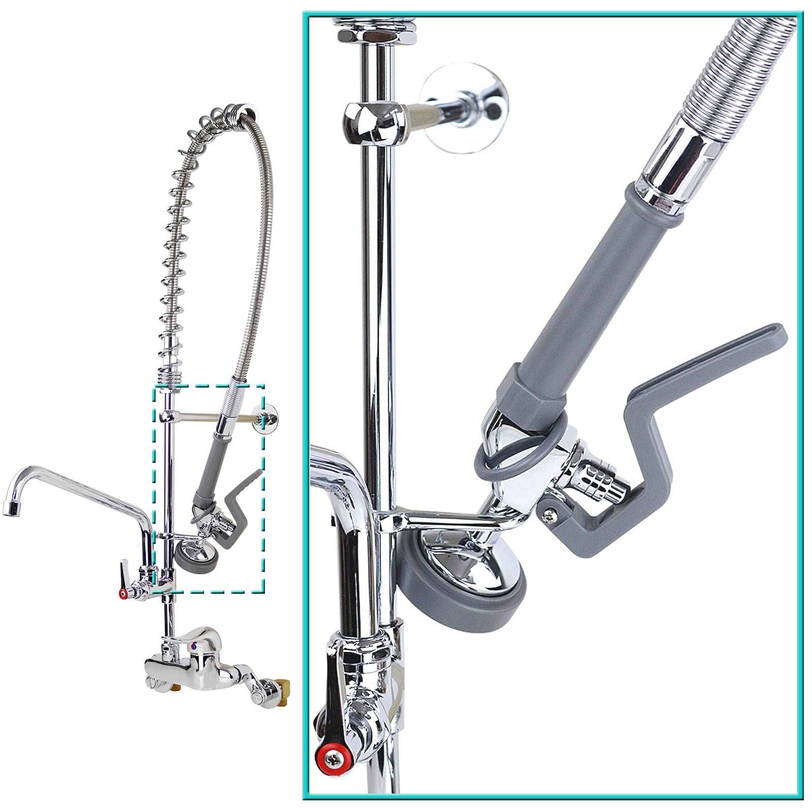 Yoogyy Commercial Sink Sprayer Replacement, Commercial Sink Pre Rinse Faucet Spray With Handle Grip Assembly,1.28 Gpm High Pressured Dish Sprayer For Replacement Kit,Grey