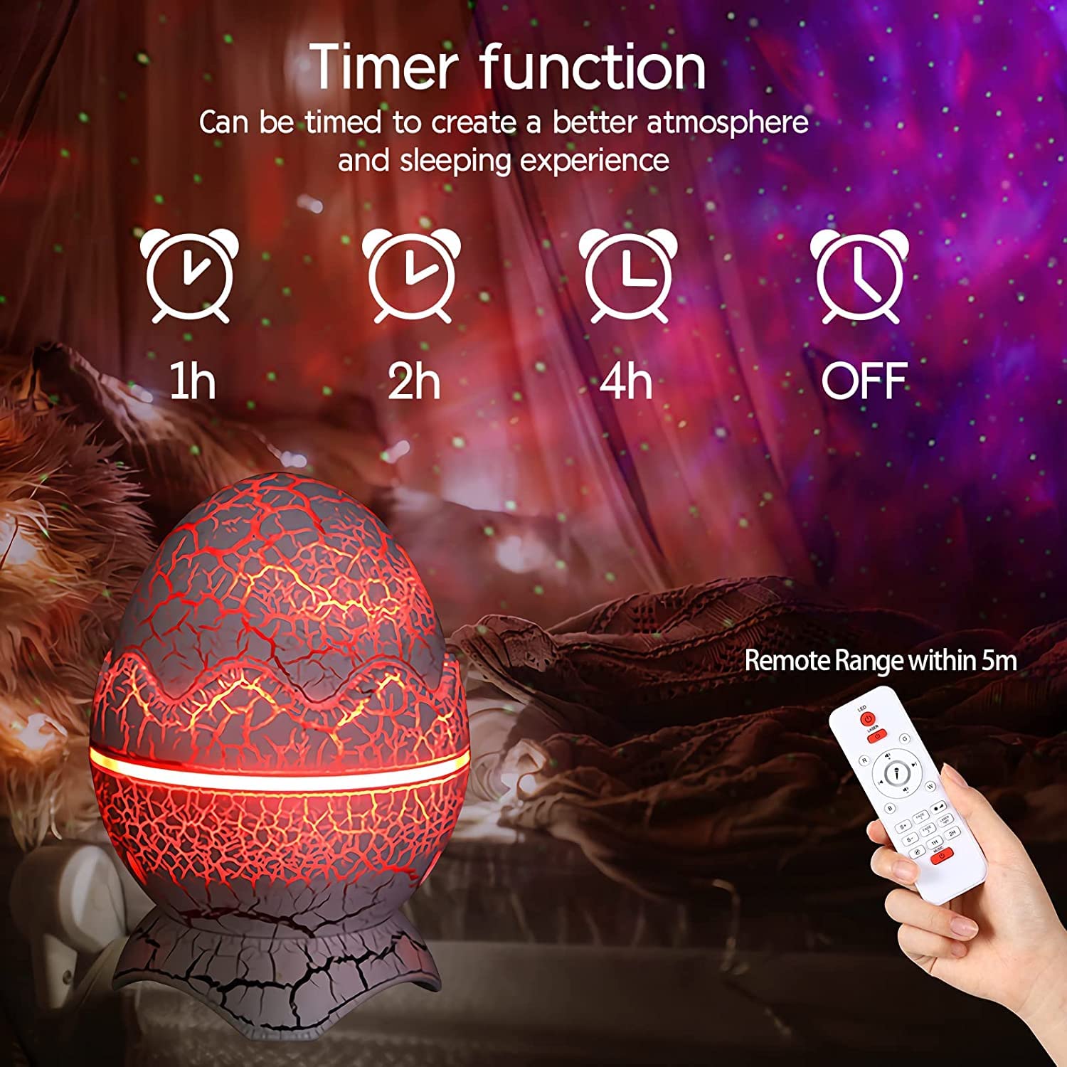 Szpacmate Dinosaur Egg Galaxy Star Projector Starry Light With Wireless Music Player, Night Light With White Noise, Nebula,Timer & Remote Control Best  & Decoration For Children'S And Adults' Bedroom