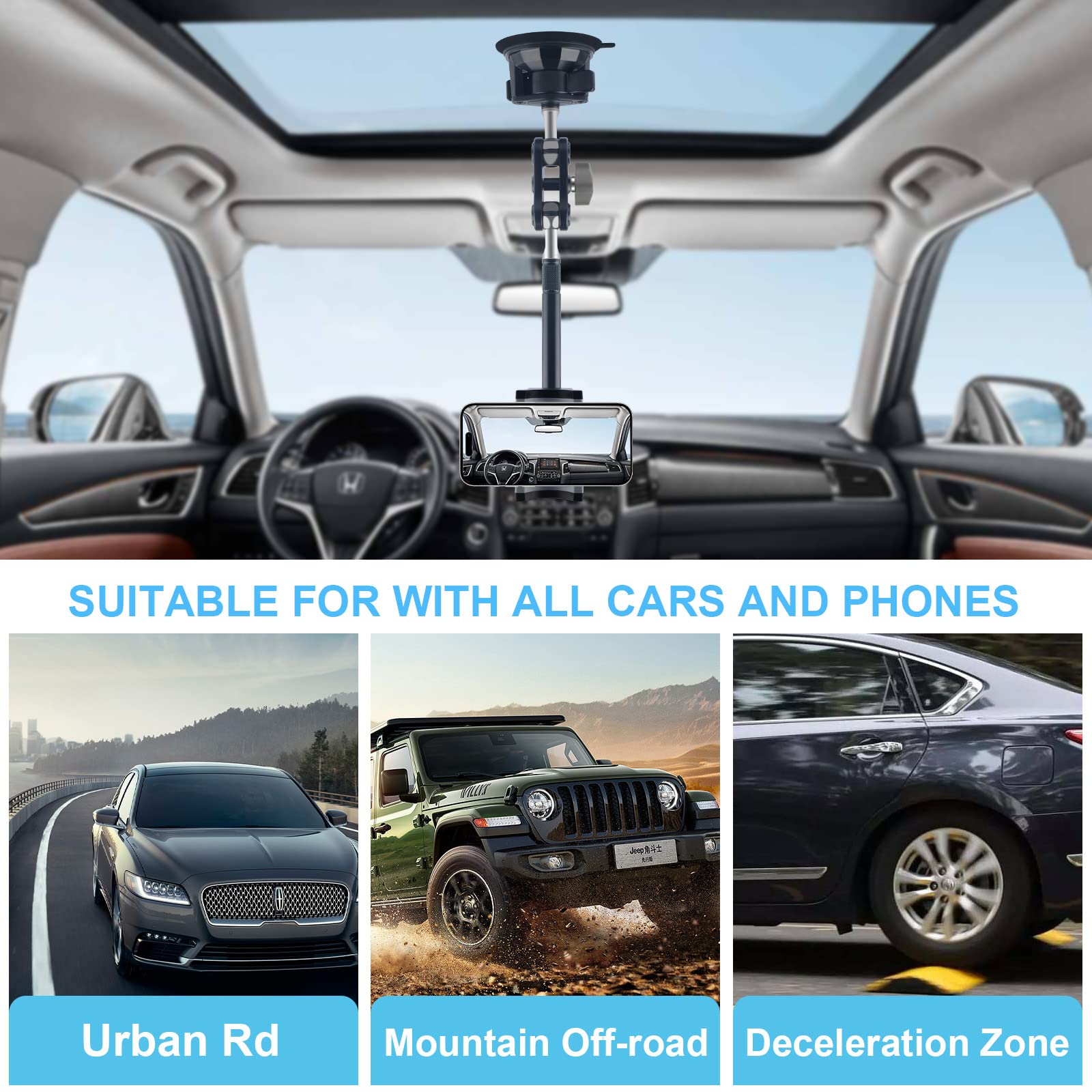 Leepiya Universal Ball Head Arm For Phone 360 Adjustable Car Suction Phone Holder With Remote Control Shooting Windshield Phone Mount For Car Cell Phone Holder Stand For Video Recording
