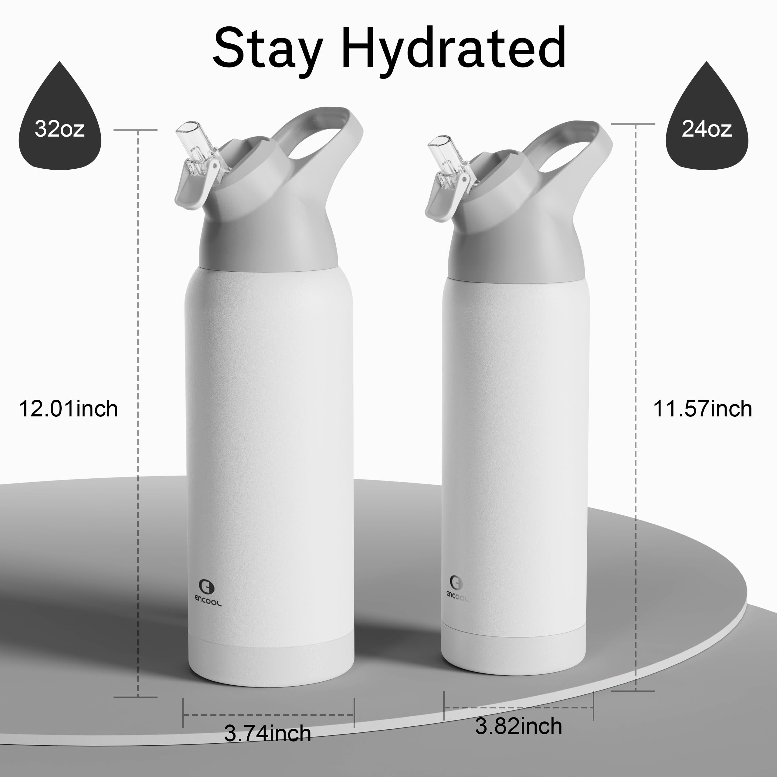 Insulated Water Bottle With Straw - Encool Stainless Steel Water Bottle, Reusable Leak Proof